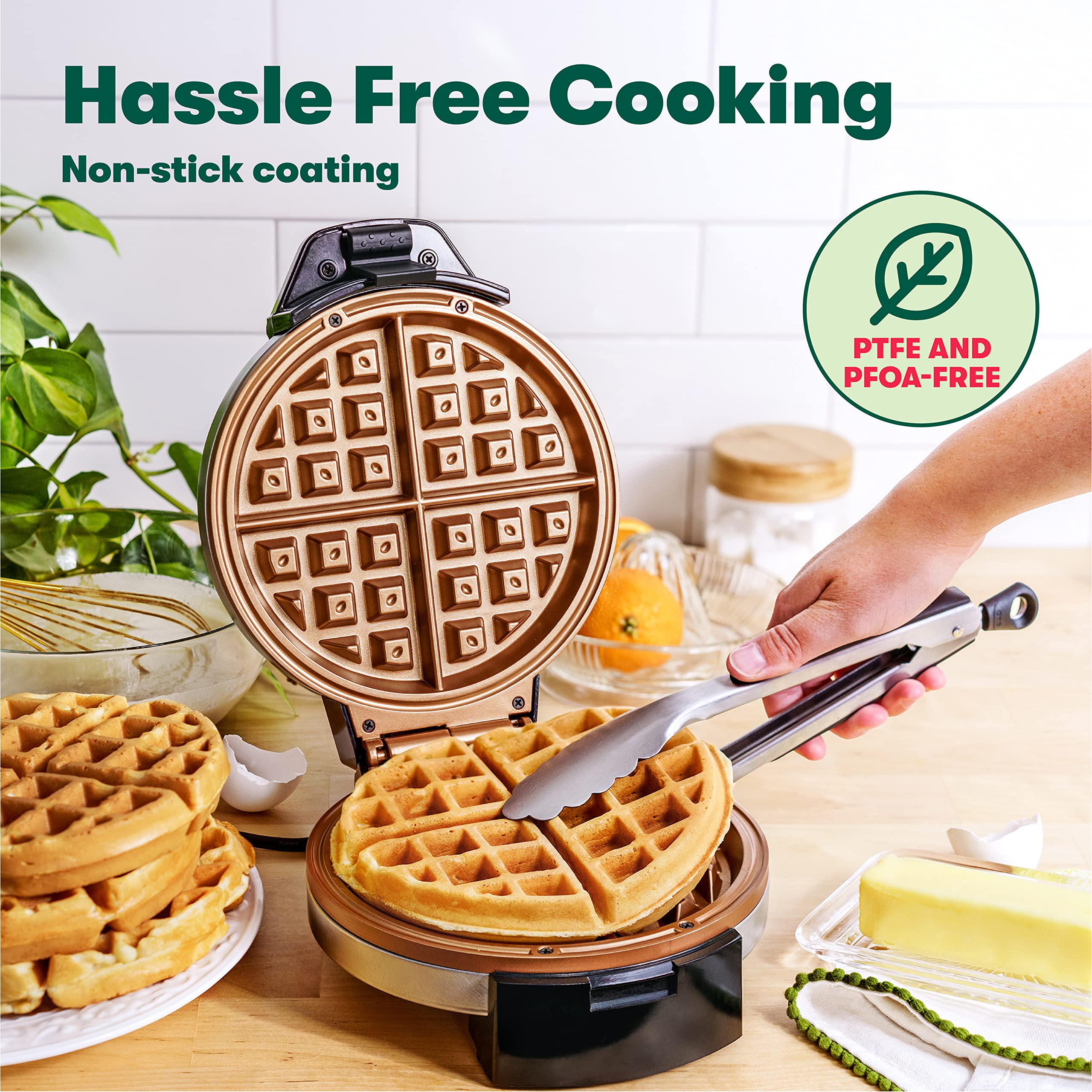 BELLA Classic Belgian Waffle Maker - 7 Inch Round Non-Stick Waffle Iron with Adjustable Browning Control | Thick 1 Inch Waffles | Cool-Touch Handle & Locking Latch | Stainless Steel Design | Perfect for Breakfast, Brunch & Family Gatherings