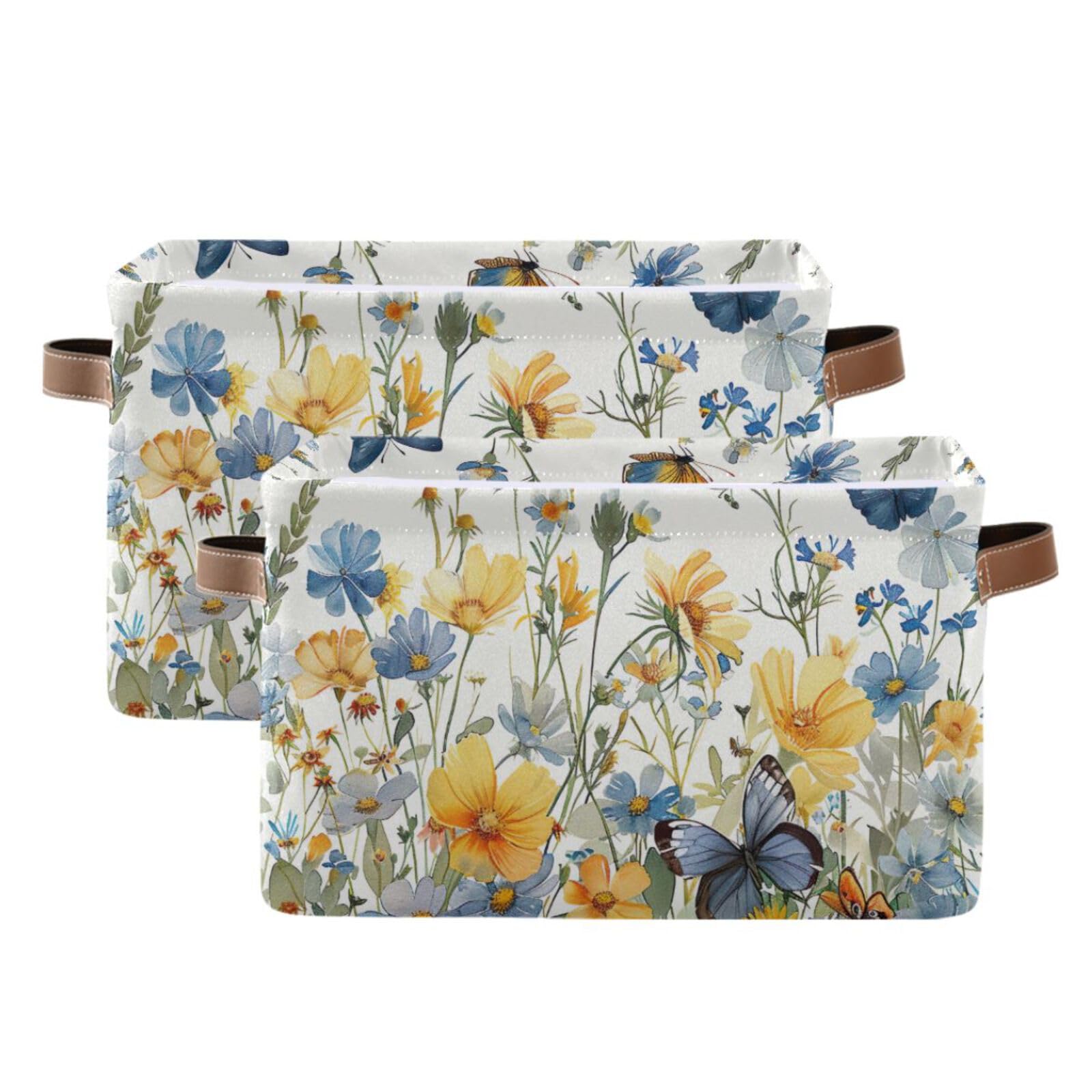 Foldable Canvas Storage Baskets with Handles - 2 Pack Rectangle Fabric Organizer Boxes for Clothes, Home & Office Organization | Perfect for Closet Shelves, Bedroom Decor & Laundry Room Storage