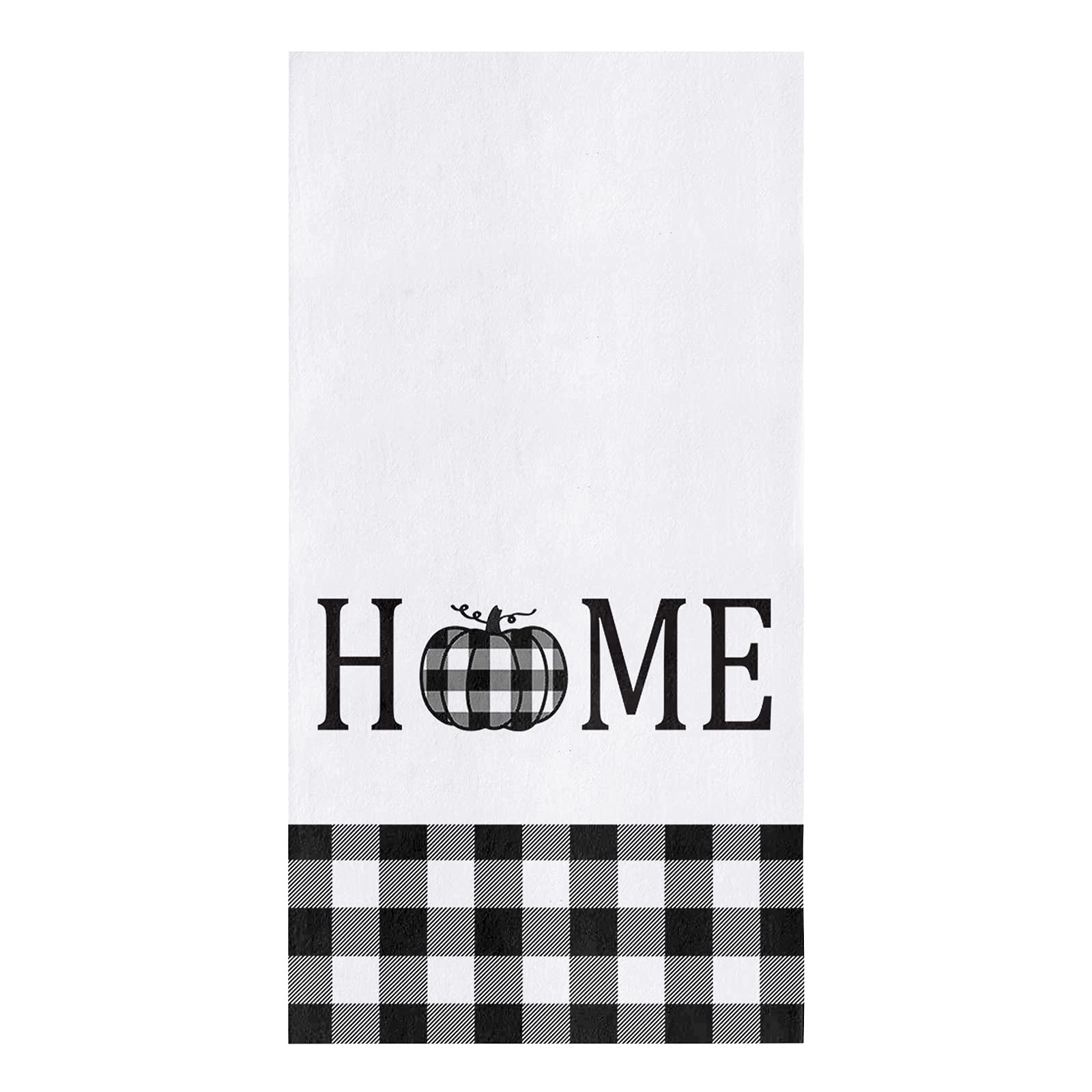 Premium Absorbent Kitchen Dish Towels Set of 4 - Black & White Buffalo Check Pattern with Pumpkin Design | Fast Drying, Soft Hand Towels & Cleaning Cloths for Kitchen, Bathroom | Includes Hanging Loops for Convenient Storage | Perfect for Fall Harvest Decor, Daily Dish Drying, and Holiday Hosting Gifts