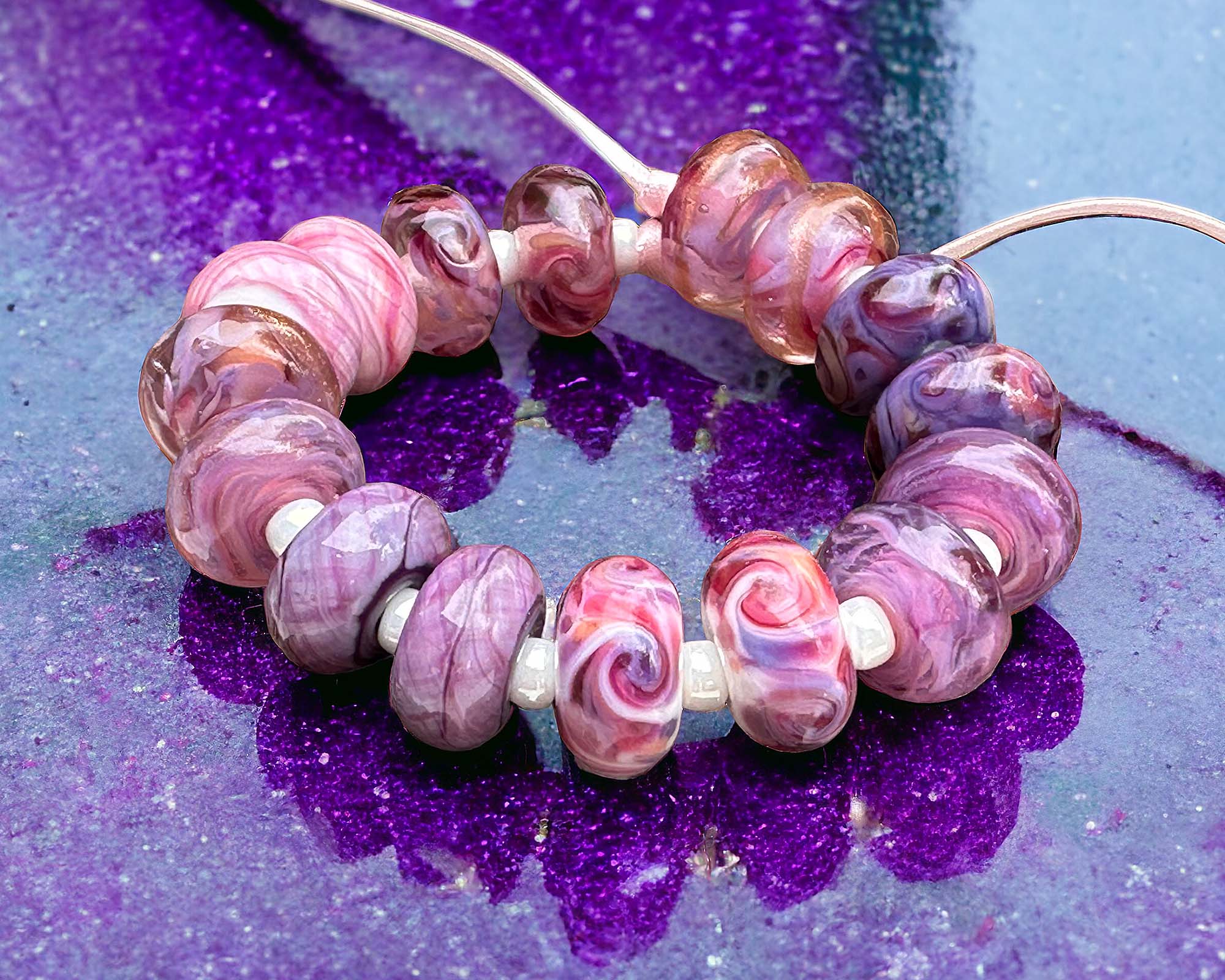 16PCS Lilac Love Pink Lampwork Glass Beads Set for Jewelry Making, DIY Bracelets & Necklaces - SRA Certified Handmade Beads for Crafting, Gifts & Home Decor