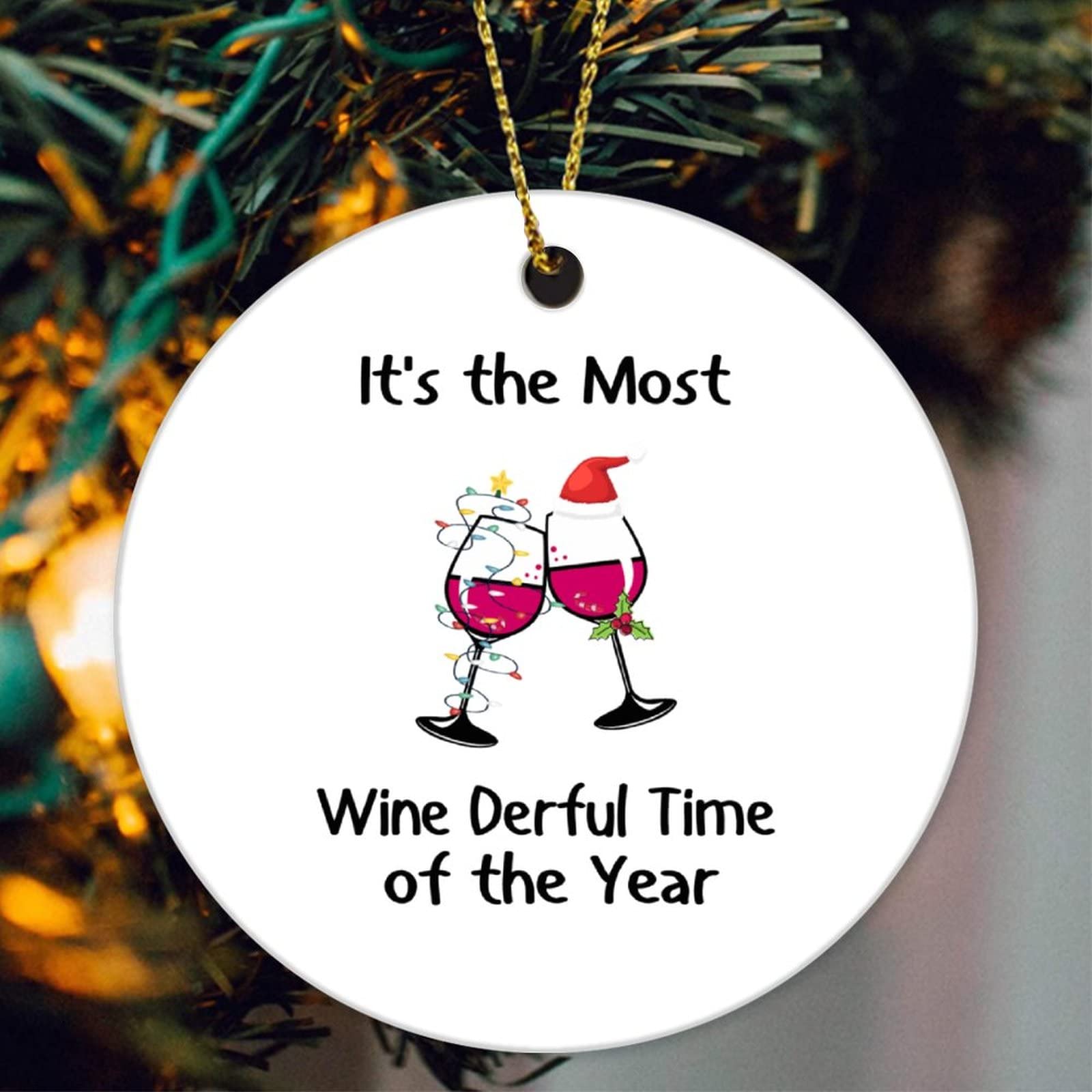 Funny Wine Lover Ceramic Christmas Ornaments - Unique Holiday Tree Decorations for Wine Enthusiasts - Perfect Gift for Christmas Parties & Wine Tasting Events