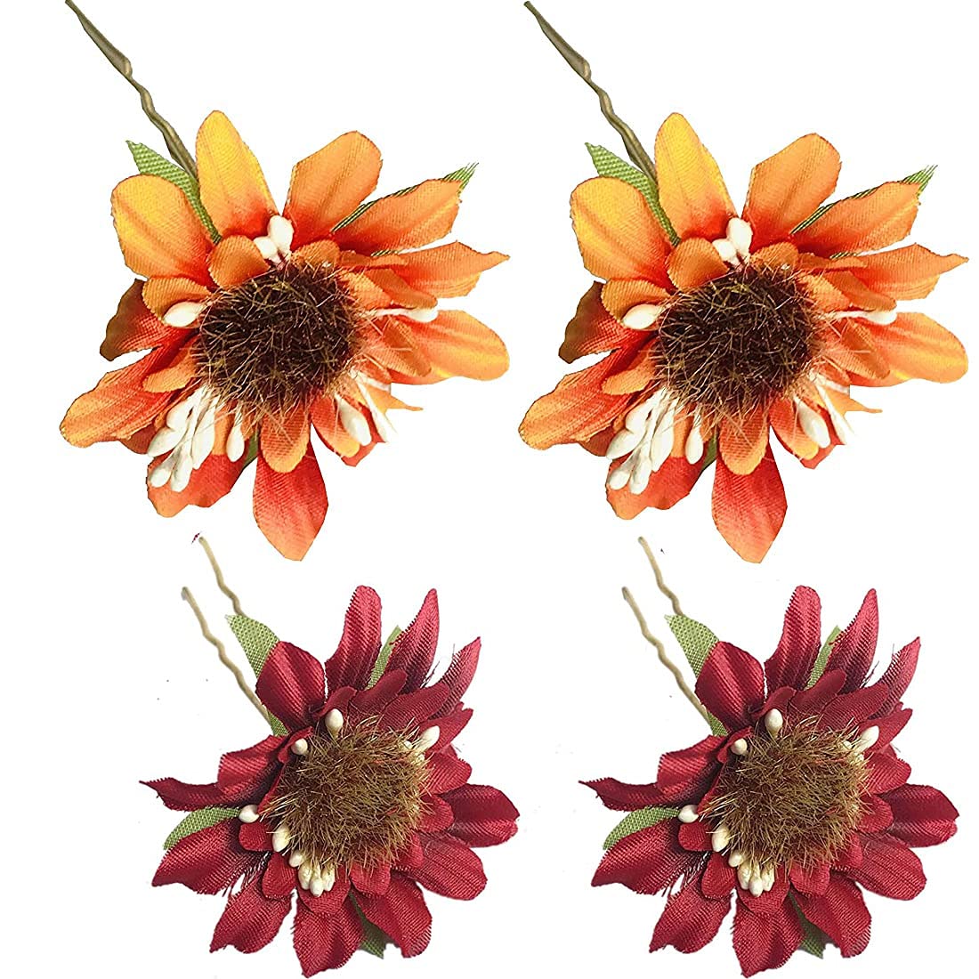 GadinFashion™ 4-Pack Multicolor Artificial Flower Juda Hair Pins for Girls - Hair Accessories for Weddings, Parties, and Everyday Styling