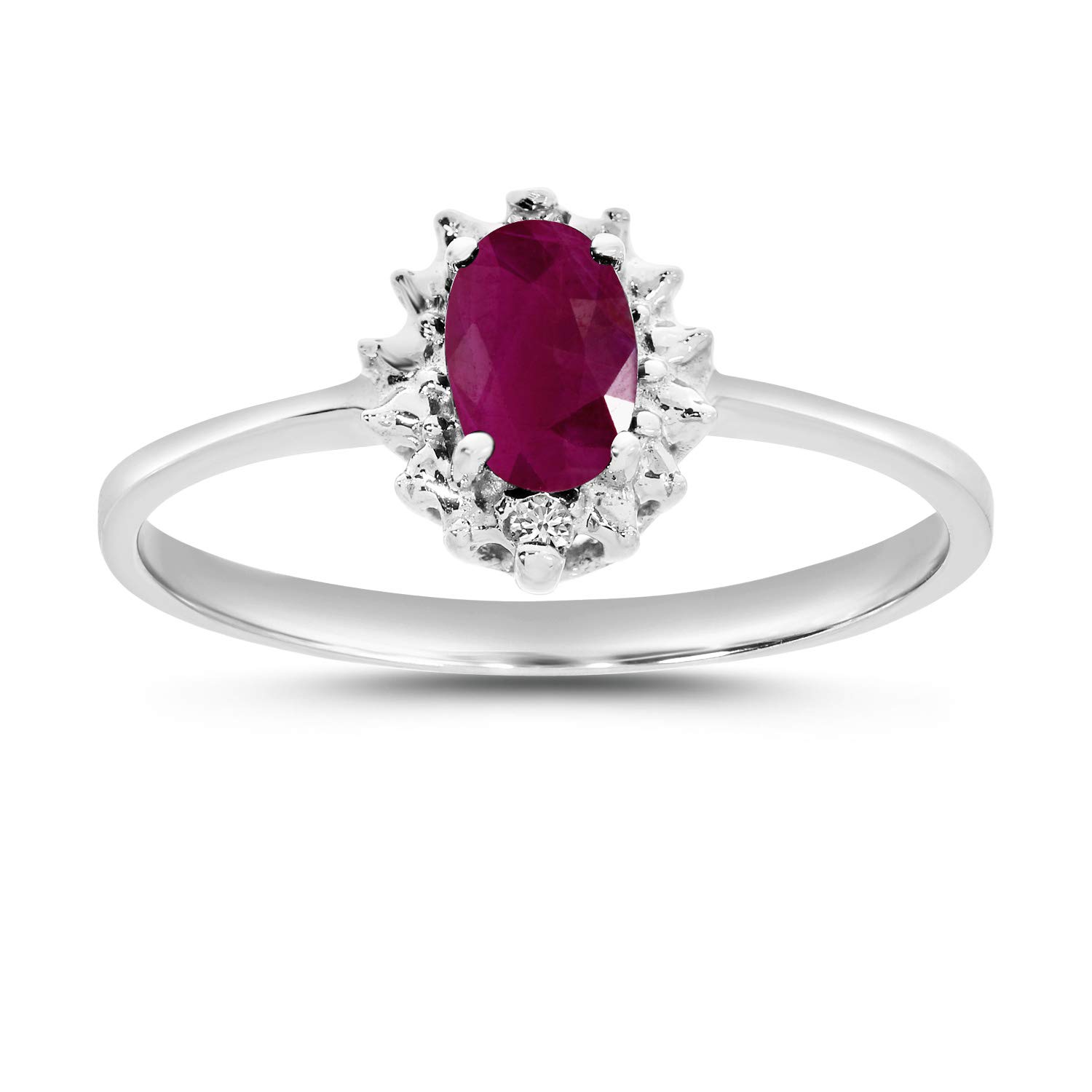 10K White Gold Oval Ruby and Diamond Ring for Women - Elegant Vintage Style Engagement & Wedding Band - Perfect for Anniversaries, Proposals, and Special Occasions