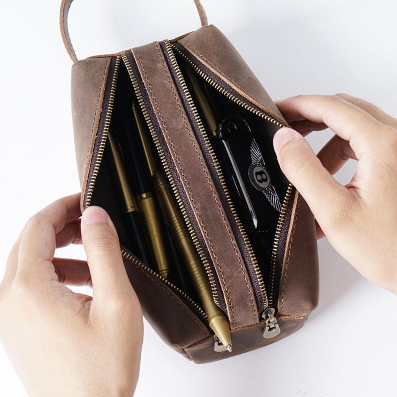Premium Large Leather Pencil Case - Durable Pen Organizer for School, Office & Travel - Stylish Stationery Holder for Students & Professionals