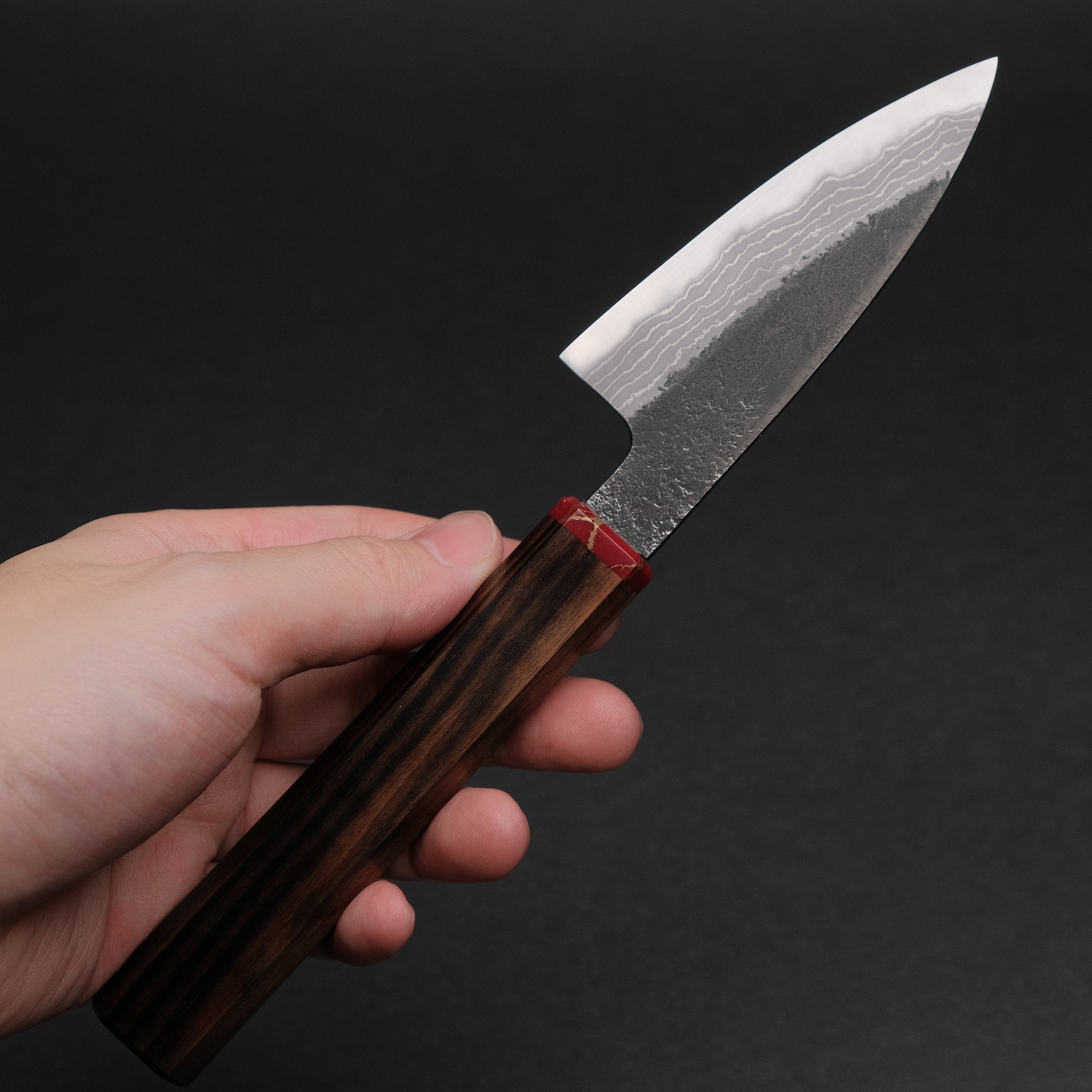 Premium Ajikataya White #2 Nashiji Damascus Petty Knife 85mm - Ebony Handle with TQP Finish (#68) - Perfect for Slicing Fruits, Vegetables & Precision Kitchen Tasks