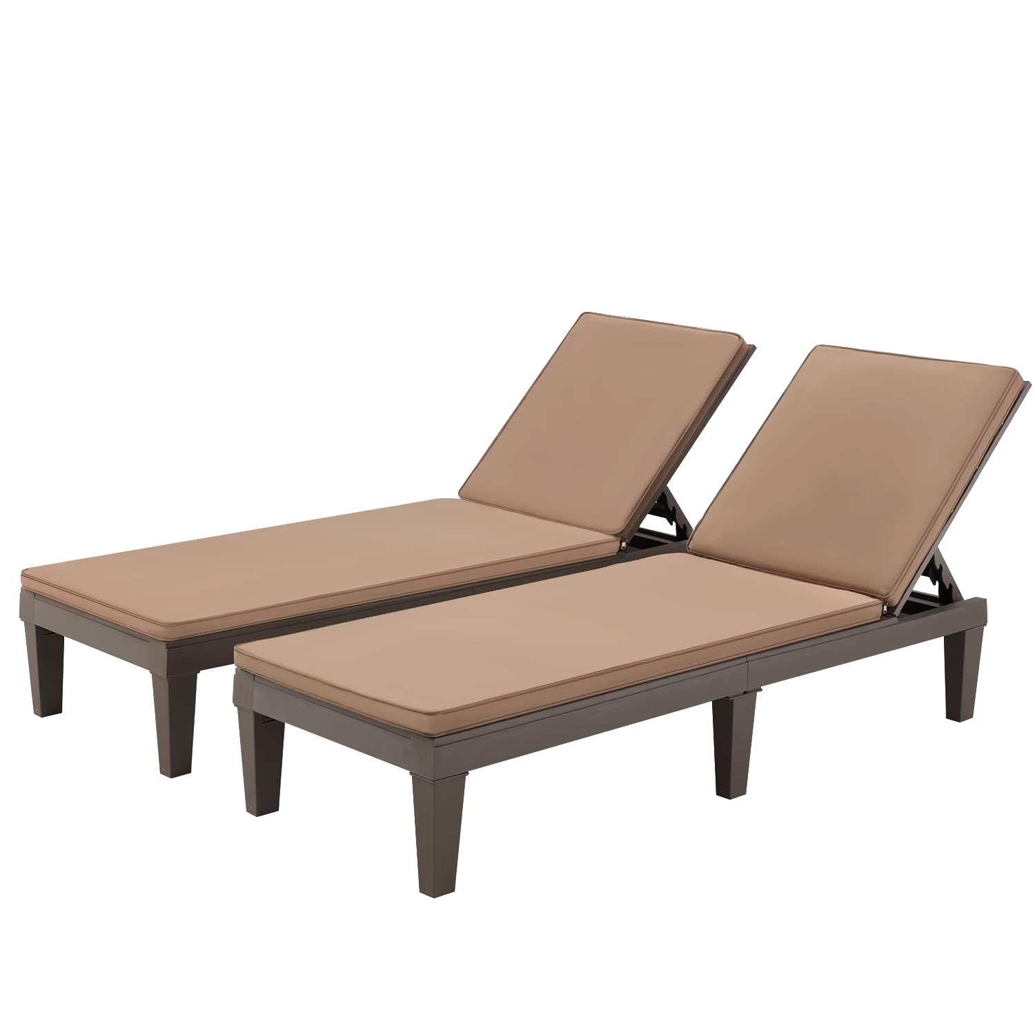 EROMMY 2-Pack Outdoor Chaise Lounge Chairs - All-Weather Patio Loungers with 5-Position Adjustable Backrest & Removable Cushions - Reclining Beach Chairs for Poolside, Backyard, Balcony & Garden Relaxation