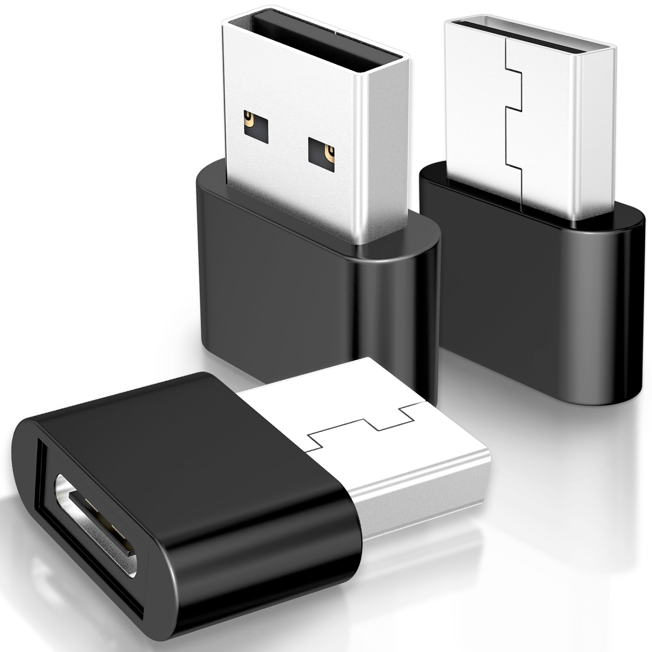 3 Pack USB C to USB Adapter, Type C Female to USB A Male Converter - Compatible with iPhone 15/14/13/12, MacBook, iPad, AirPods, Galaxy S23/S24, CarPlay - Fast Charging Data Transfer for Home, Office & Travel