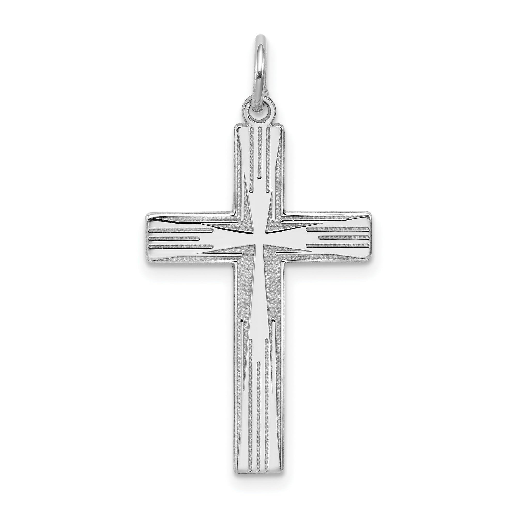 26mm x 16mm Sterling Silver Laser-Engraved Cross Pendant Necklace - Perfect for Religious Gifts, Baptism, Confirmation & Everyday Faith Jewelry