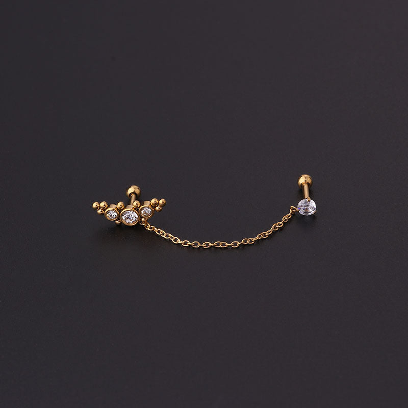 16G Bezel Set Cartilage Chain Earring - HSPJ373 | Dainty Gold Hoop Earrings for Helix, Tragus & Conch Piercings | Perfect for Everyday Wear & Special Occasions