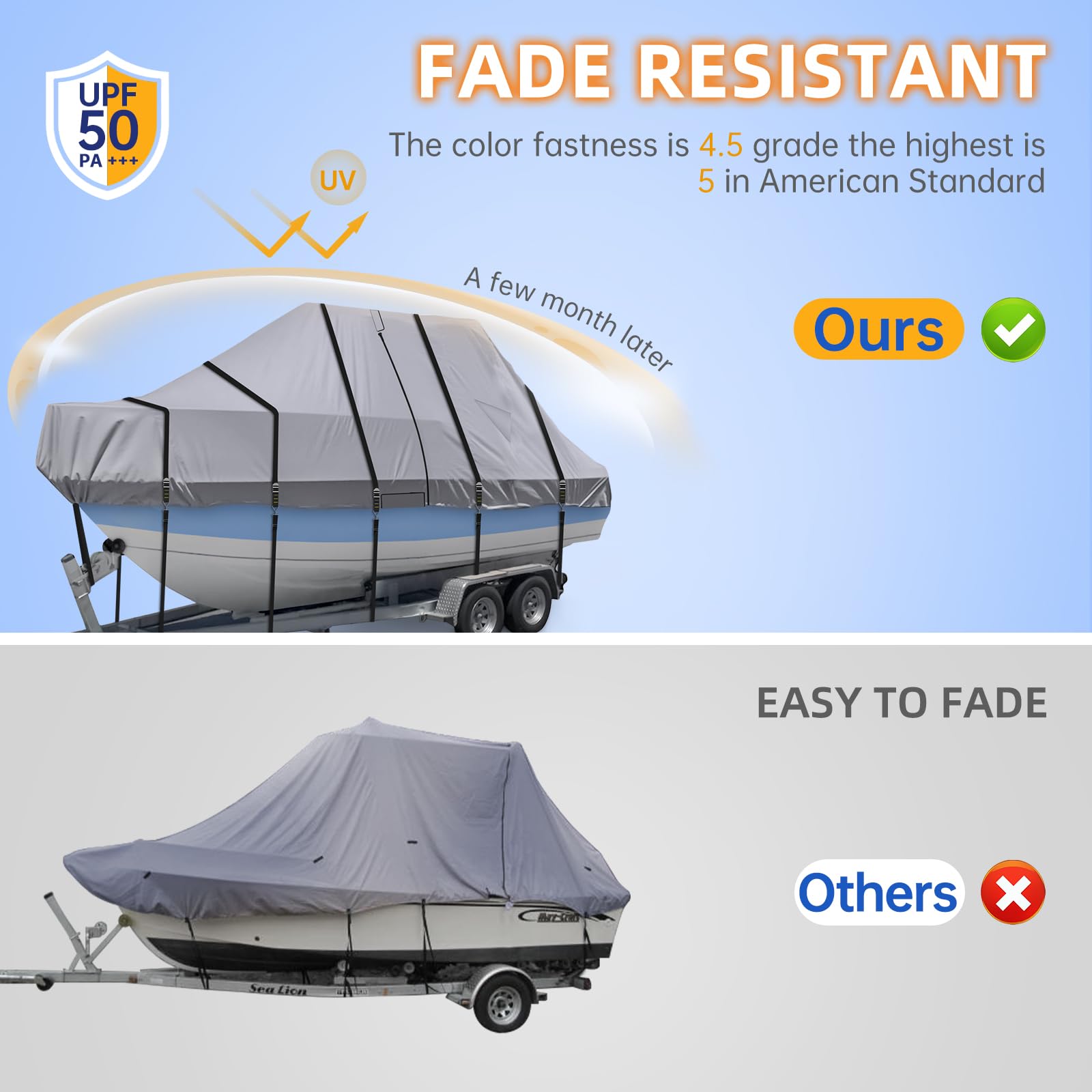 900D Heavy Duty Waterproof Boat Cover - T Top & Center Console Design, Fits Beam Width Up to 102