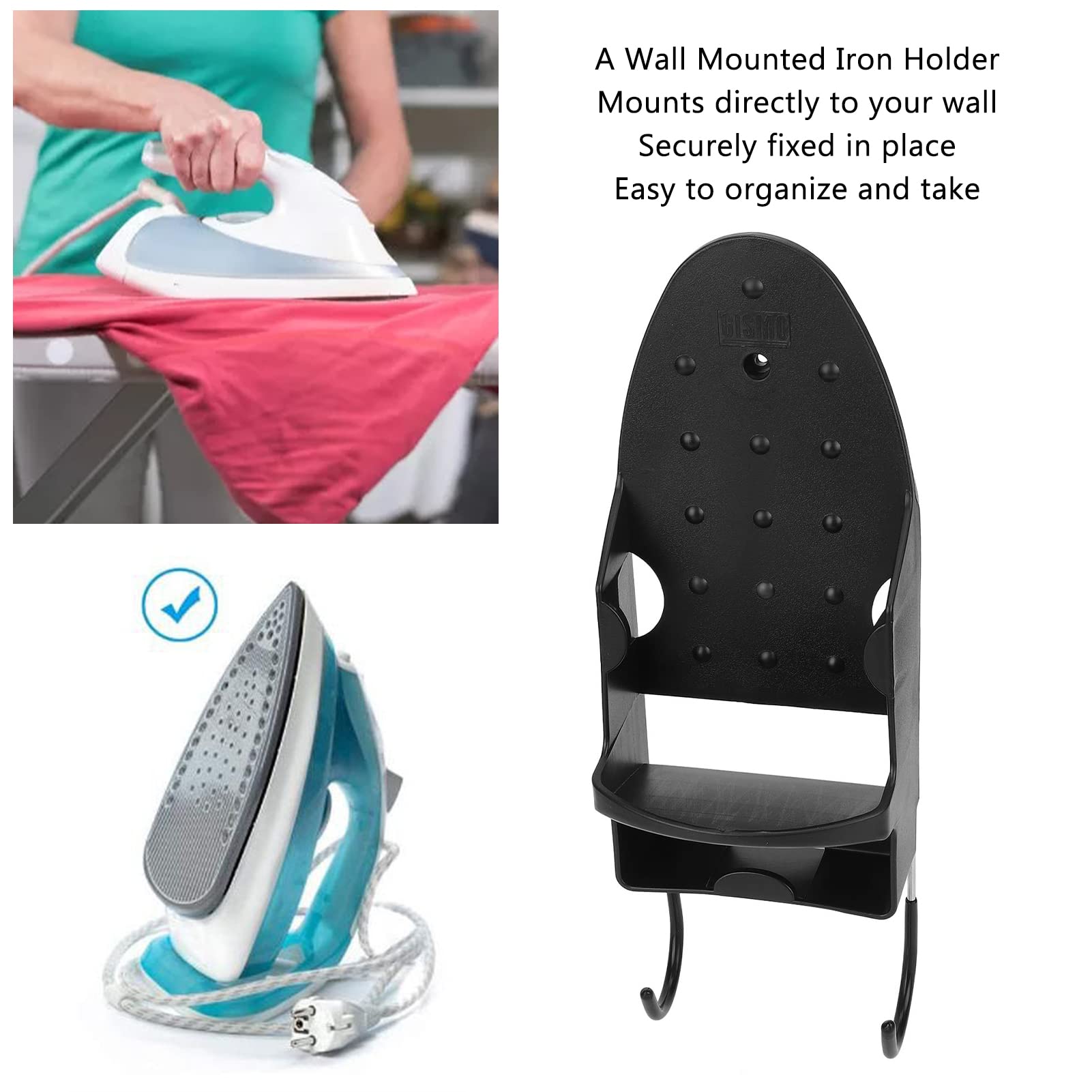 Wall Mounted Ironing Board Rack with Hook - Space Saving for Bathroom & Laundry