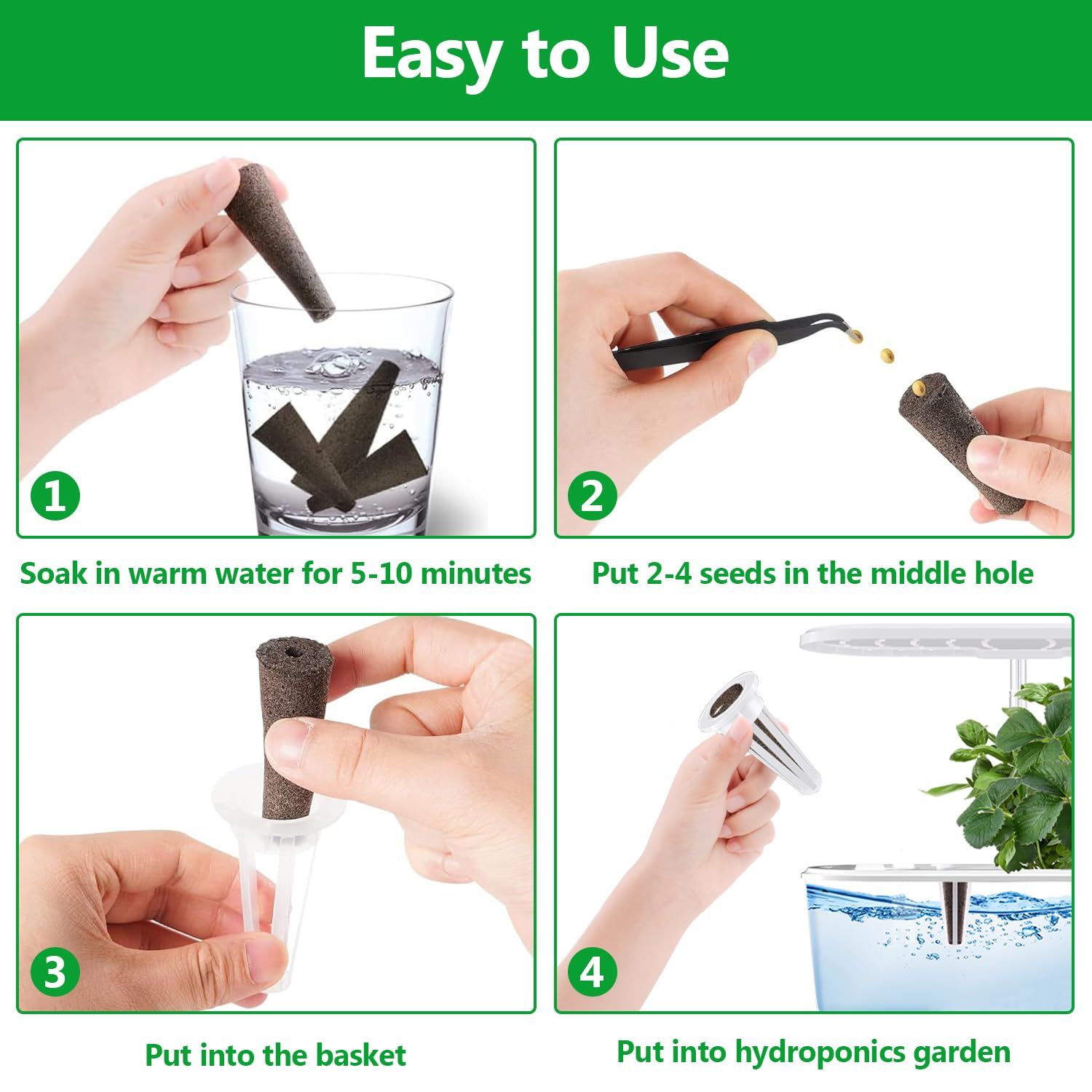 50 Pack Hydroponic Grow Sponges - Seed Starter Pods & Root Growth Sponges for Aeroponics System | Compatible with AeroGarden, Indoor Herb Garden, Hydroponic Vegetables & Microgreens Growing
