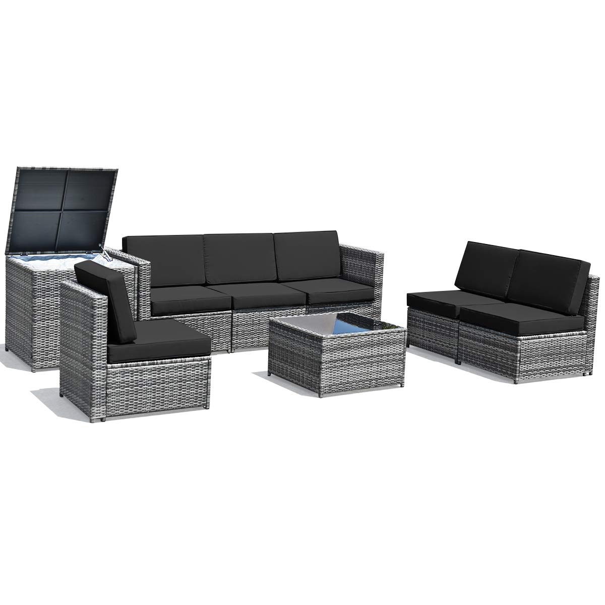 Happygrill 8-Piece Outdoor Patio Furniture Set - Rattan Wicker Sofa Sectional with Coffee Table, Cushions & Storage Box - Durable Garden Conversation Set for Backyard, Poolside & Outdoor Entertaining