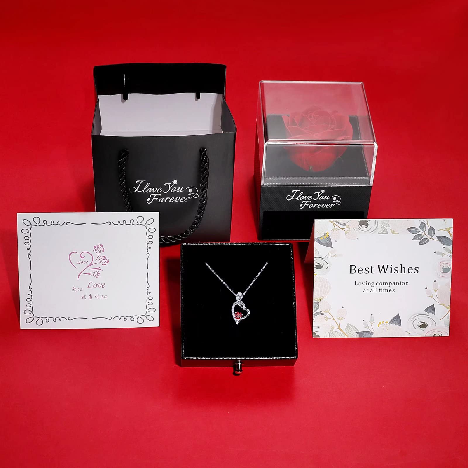 925 Sterling Silver Mo Rose Heart Birthstone Necklace with Preserved Rose Flower - Perfect Mother's Day, Christmas, Birthday Gift for Mom from Daughter or Son - Ideal for Special Occasions and Everyday Elegance