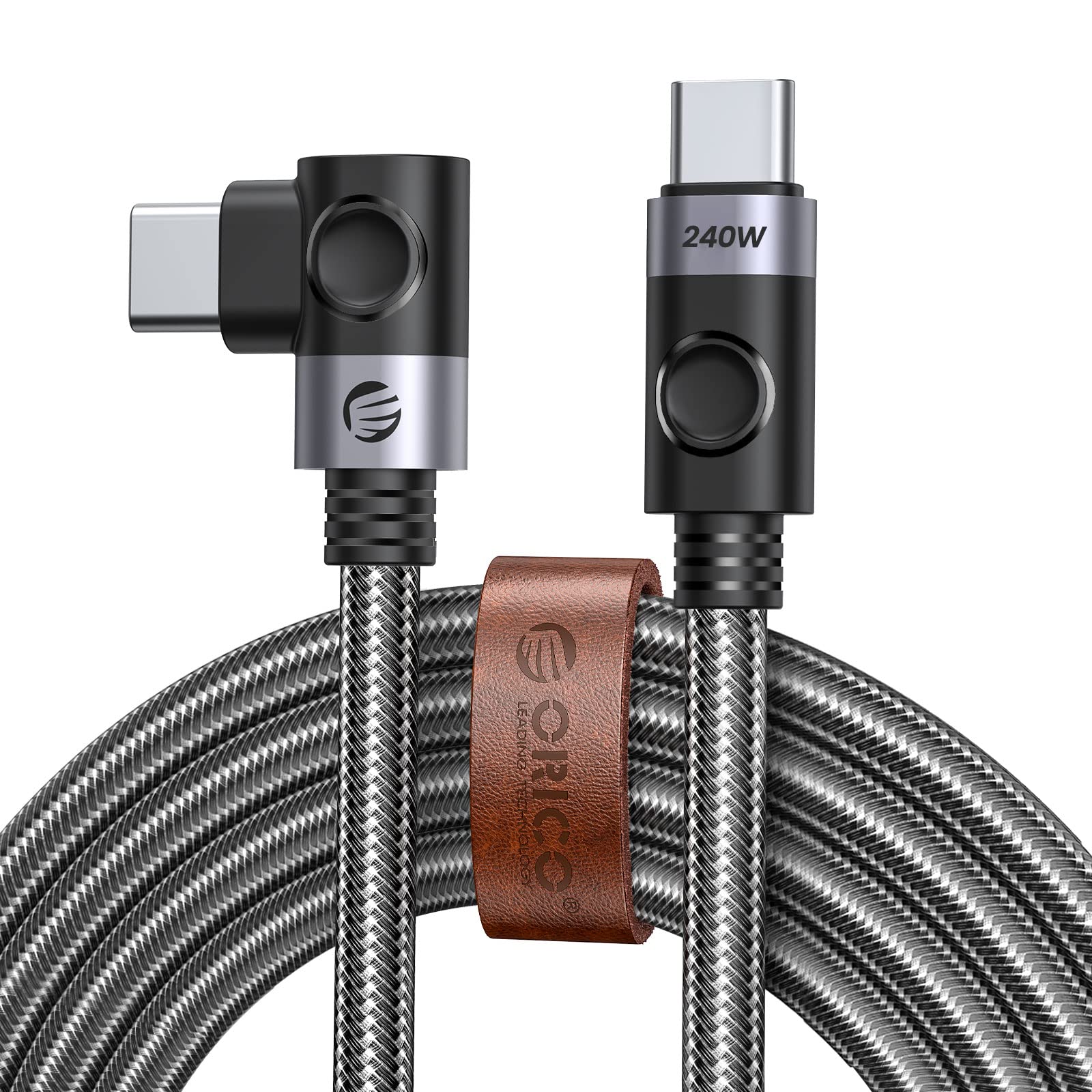 ORICO 240W USB C to USB C Right Angle Cable 1.5M - 40Gbps High Speed Data Transfer - Compatible with Dell, iPad Air 4, iPad Pro 2020, Pixel, Hubs & Docking Stations - Perfect for Office, Travel & Home Charging