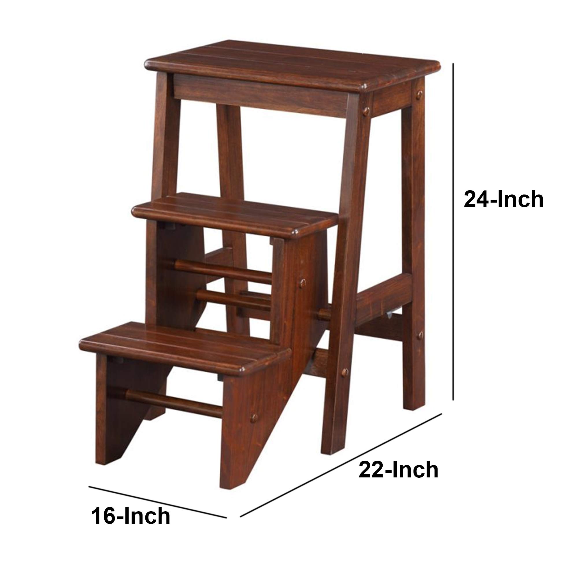 Benjara 3-Step Wooden Step Stool with Safety Latch - Sturdy Brown Stool for Kids & Adults - Perfect for Bathroom, Kitchen, and Bedroom Use