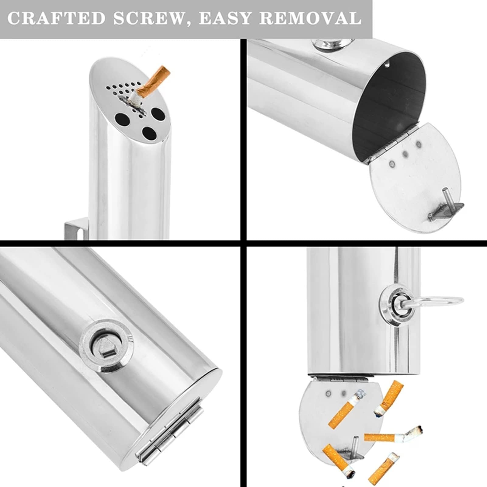 Wall Mounted Commercial Ashtray - Outdoor Stainless Steel Cigarette Ash Tray for Home, Garden, Patio, Shopping Mall & Office - Durable Wall Mount Cigarette Butt Disposal Container for Smoking Areas & Public Spaces