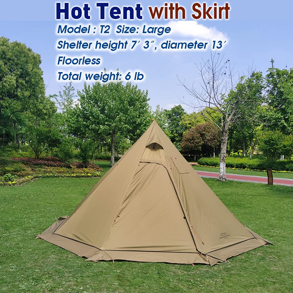 PRESELF 3-Person Lightweight Tipi Hot Tent with Fire Retardant Flue Pipes & Window - Portable Teepee Tent for Family Camping, Backpacking, Hiking - Perfect for Winter Camping, Hunting Trips & Outdoor Adventures
