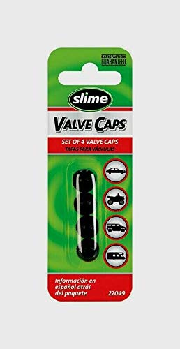 4 Pack Slime Round Plastic Schrader Valve Stem Caps - Fits Any Standard Tire Wheel (22049) - Perfect for Cars, Trucks, Motorcycles & Bikes Tire Protection