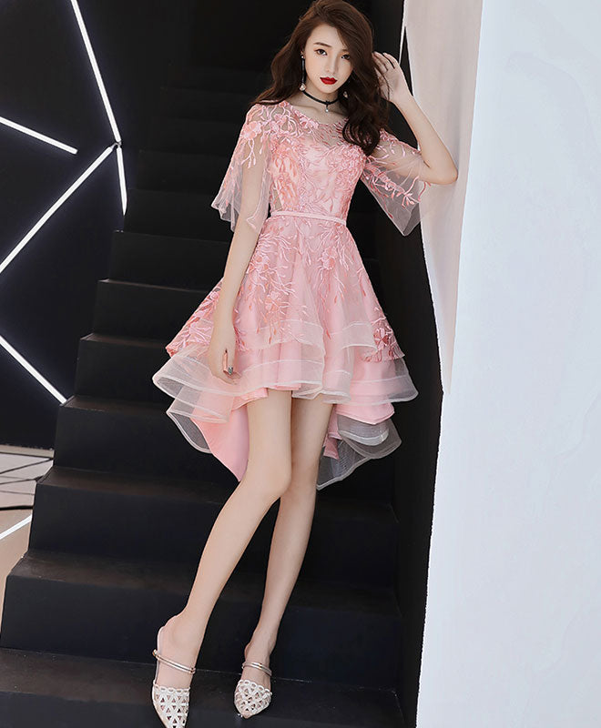 Elegant Pink Round Neck Tulle Lace Short Prom Dress | Homecoming Party Dress for Teens | Perfect for Prom Night, Homecoming Dance & Special Occasions