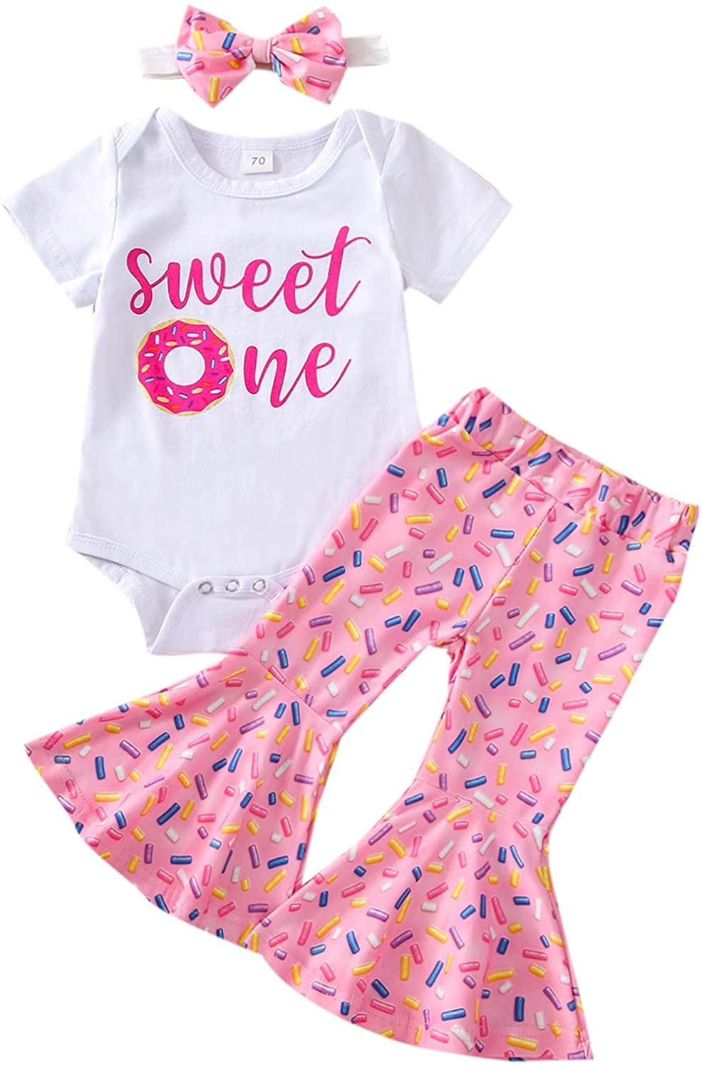 ZyHwShine Toddler Baby Girl Birthday Outfit - Sweet Short Sleeve T-Shirt with Donut Shorts or Flare Pants 2-Piece Summer Clothes Set for 1-2 Year Olds | Perfect for Birthday Parties, Photo Shoots & Summer Playdates