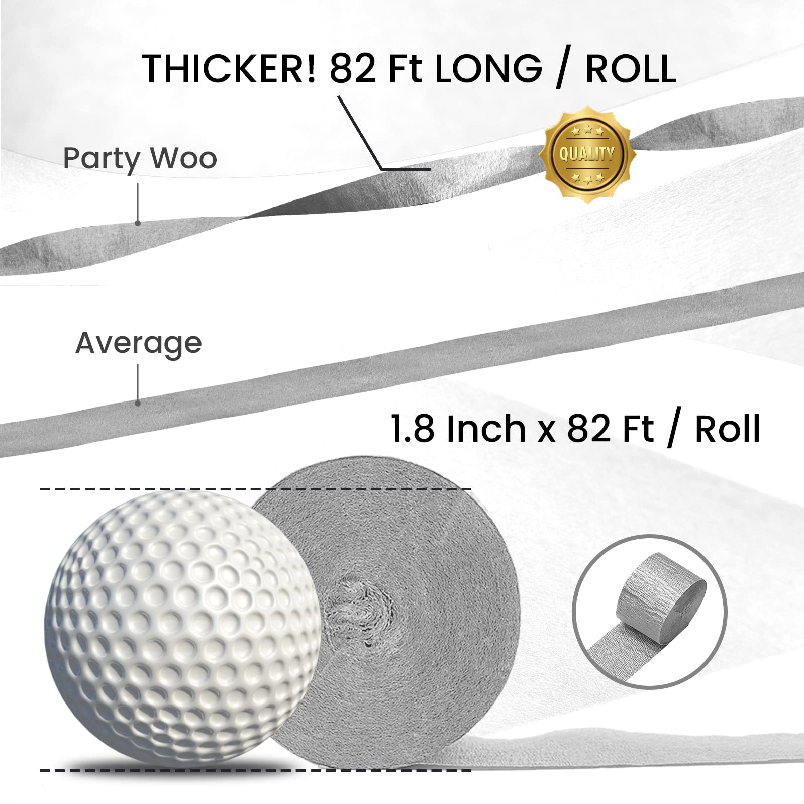PartyWoo Metallic Crepe Paper Streamers - 8 Rolls (656ft Total) Gold, Silver, Rose Gold Decorative Streamers for Birthday Parties, Weddings, Baby Showers & Special Events - 1.8