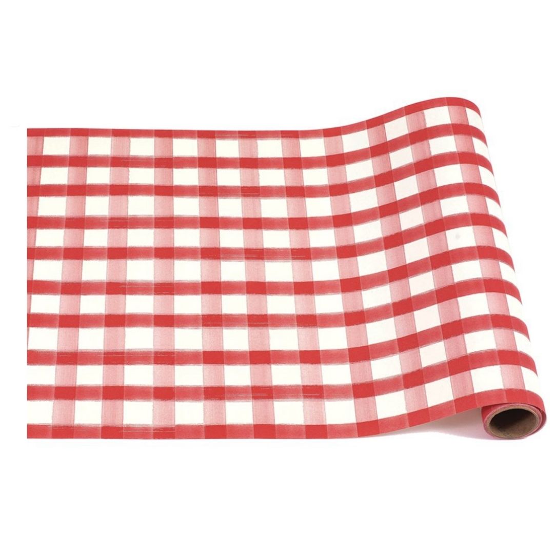 Red Painted Check Runner Rug 20 x 25 Inches - Vintage Style Table Runner for Dining Room, Kitchen, or Holiday Decor