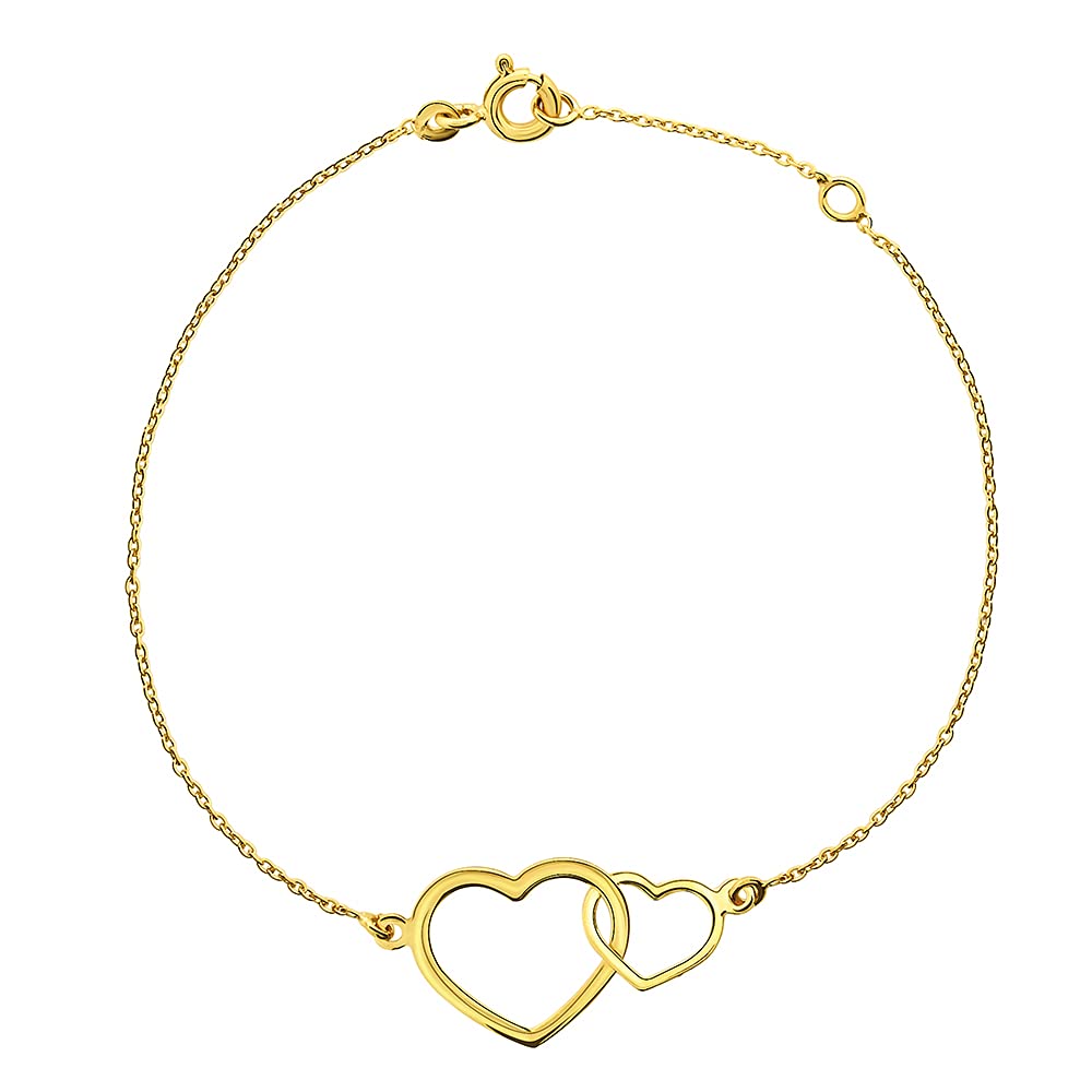 MIORE Women's Bracelet with Pendant - Elegant 9K Yellow Gold Double Heart Charm Bracelet, 18 cm Jewelry for Women | Perfect Gift for Anniversary, Valentine's Day & Special Occasions