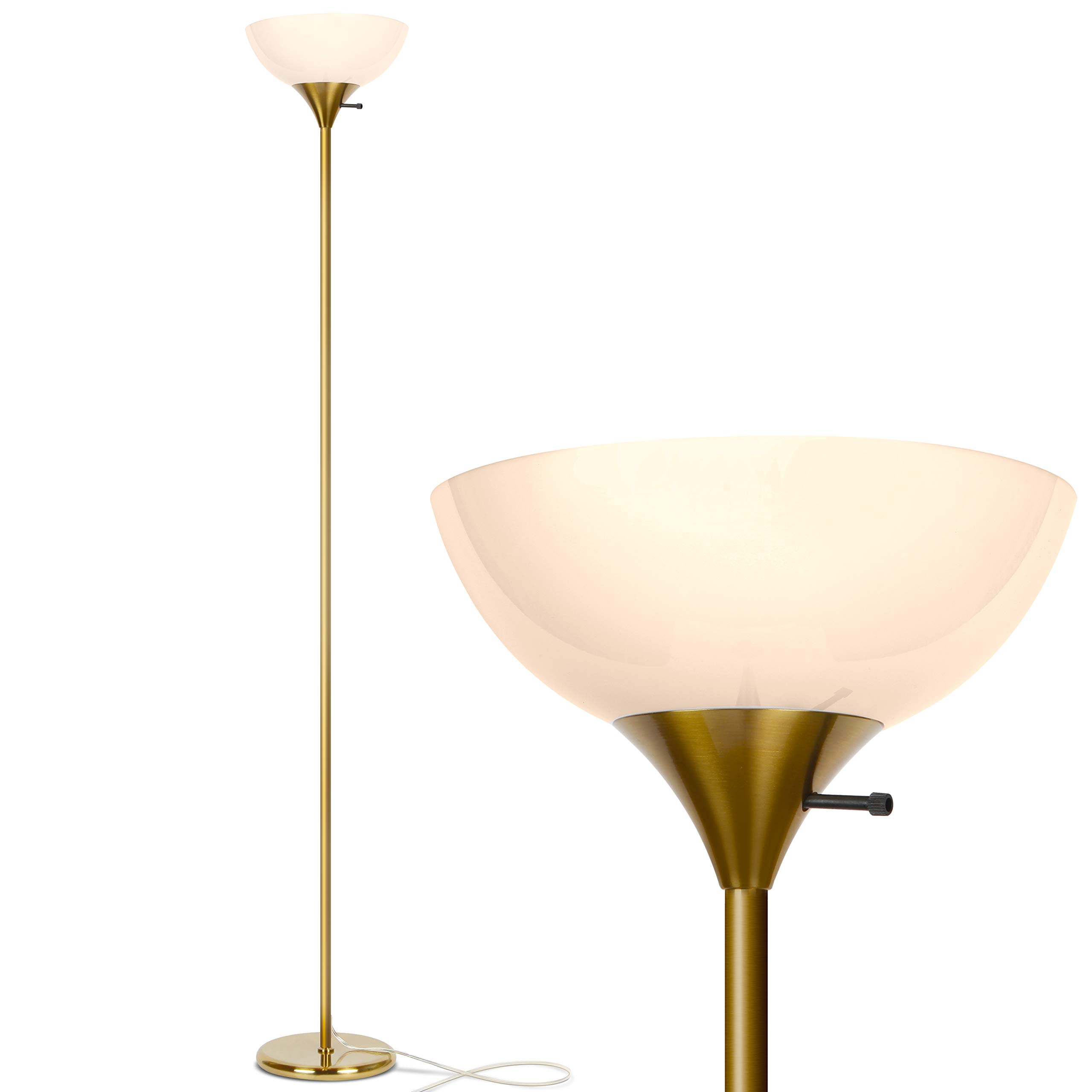 Brightech Sky Dome Dimmable LED Floor Lamp - Adjustable Torchiere Standing Light for Living Room, Bedroom & Office - Tall Reading Lamp with Brass/Gold Finish - Perfect for Night Reading, Working & Home Decor