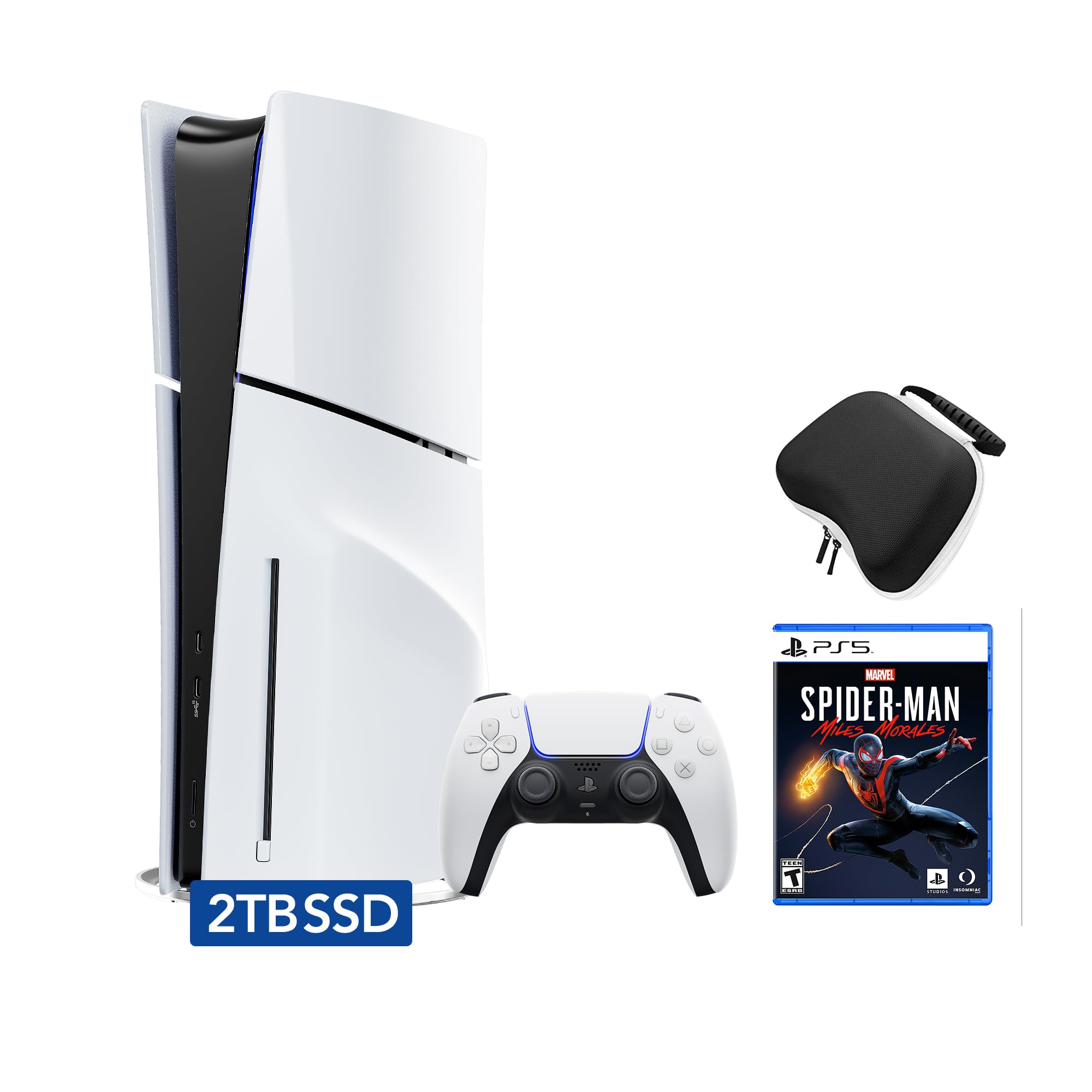 PlayStation 5 Slim Console 2TB SSD Bundle with Spider-Man: Miles Morales Game & Controller Case - White PS5 for Ultimate Gaming Experience | Perfect for Home Entertainment & Next-Gen Gaming