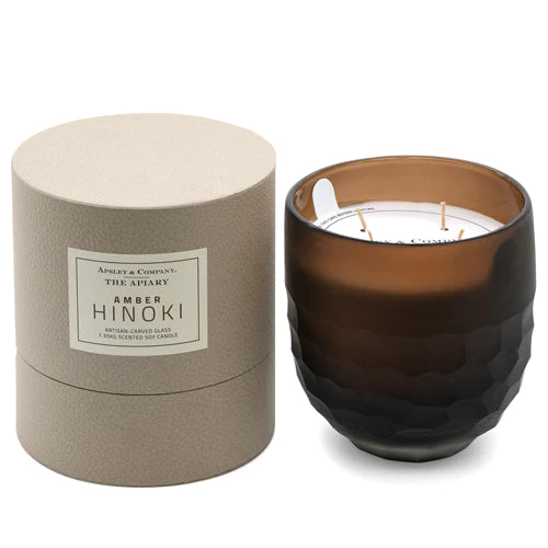 Premium Amber Hinoki Apiary Candle 3lb by Apsley & Co | Natural Beeswax Aromatherapy for Home Relaxation & Meditation Spaces