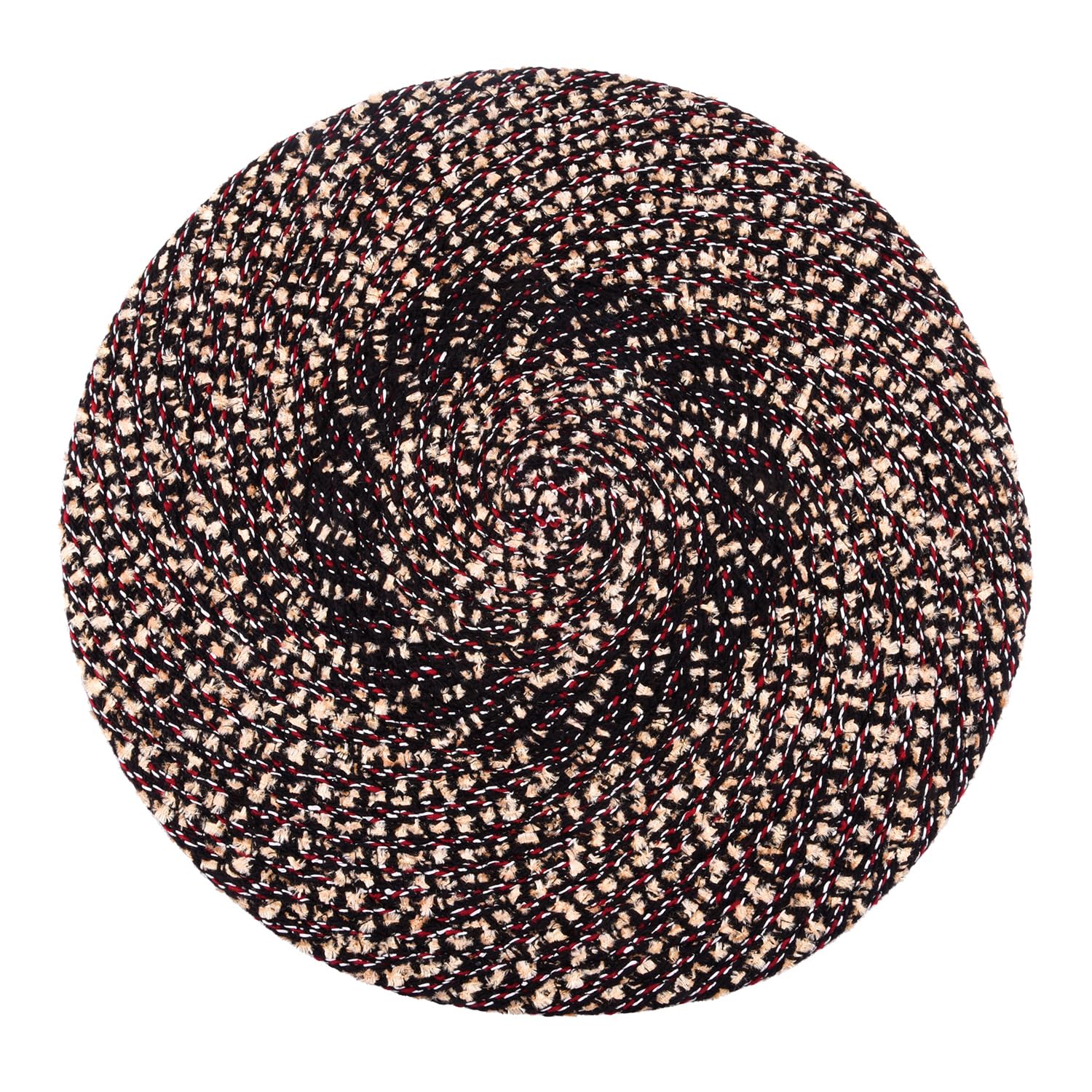 Kuber Industries 16 Inch Round Cotton Feather Table Mat - Reversible Dining & Bedside Center Mat - Pack of 2 in Brown - Perfect for Coffee Tables, Nightstands & Dining Decor