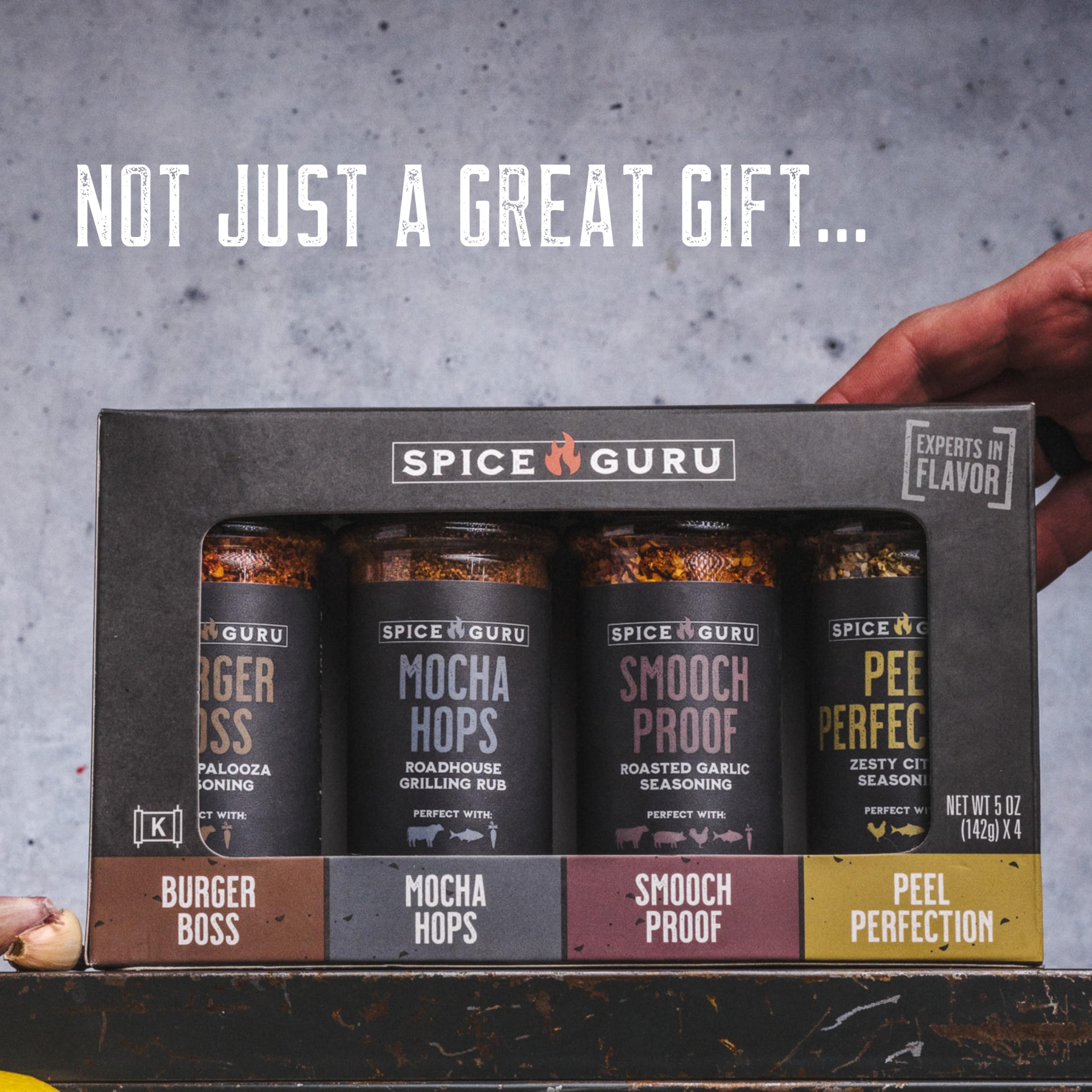 Spice Guru Premium Grill Seasoning Gift Set - 4 Flavor BBQ Spice Rubs for Steak, Chicken & Pork - Best Grilling Gifts for Men, Dad & Home Chefs - Perfect for Backyard BBQs, Tailgating & Holiday Cooking