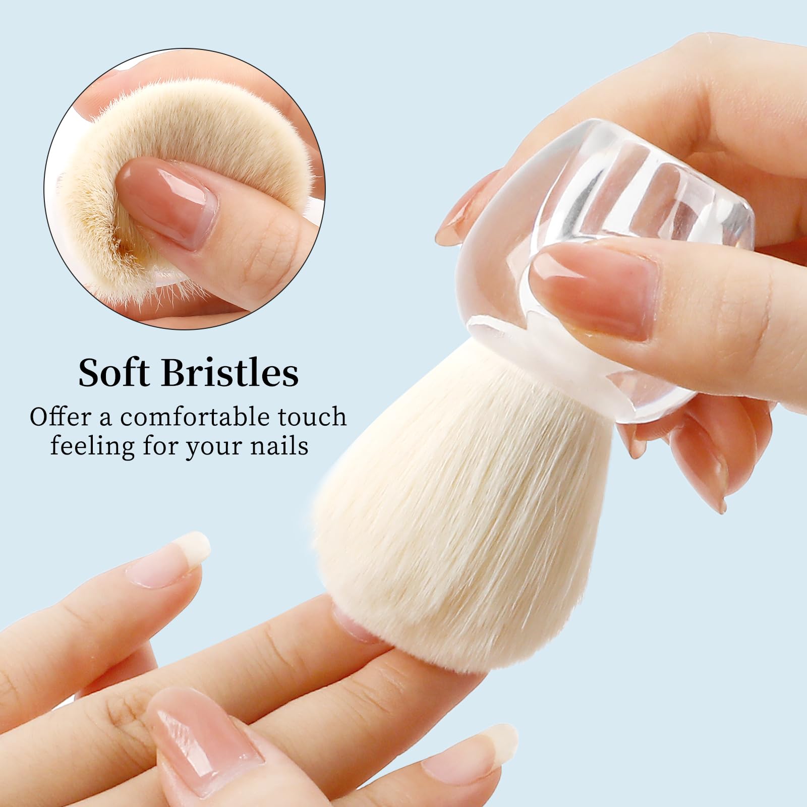 BQAN Soft Kabuki Nail Dust Brush - Professional Nail Art Powder Remover & Cleaner for Acrylic, UV Gel & Makeup | Transparent Design | Perfect for Salon & Home Manicures