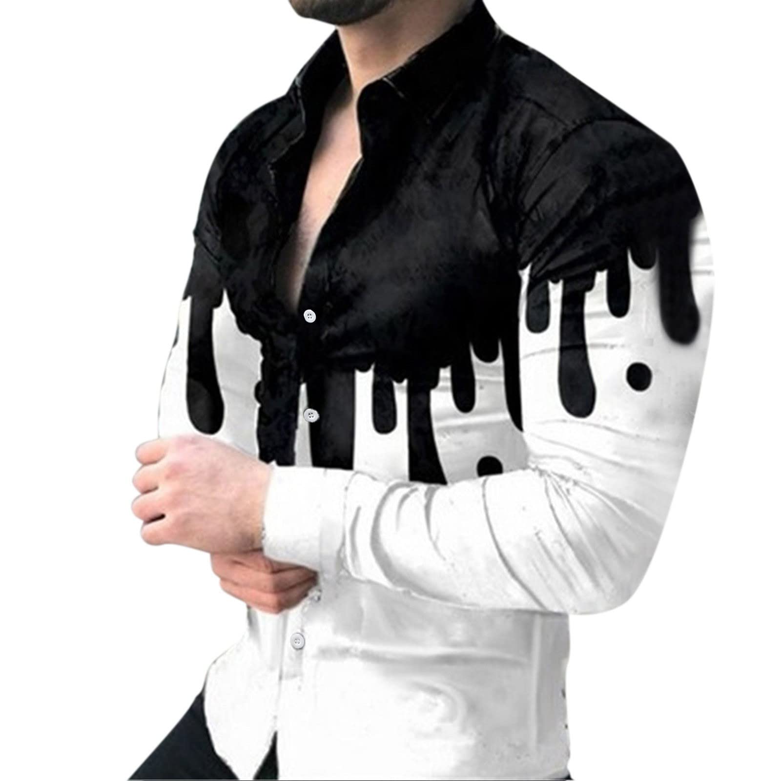Quick Workout Cardigan - Printed Lapel Men's Button Down Shirt | Casual Office Wear & Everyday Comfort | Black T-Shirt for Men | Perfect for Gym, Work & Leisure