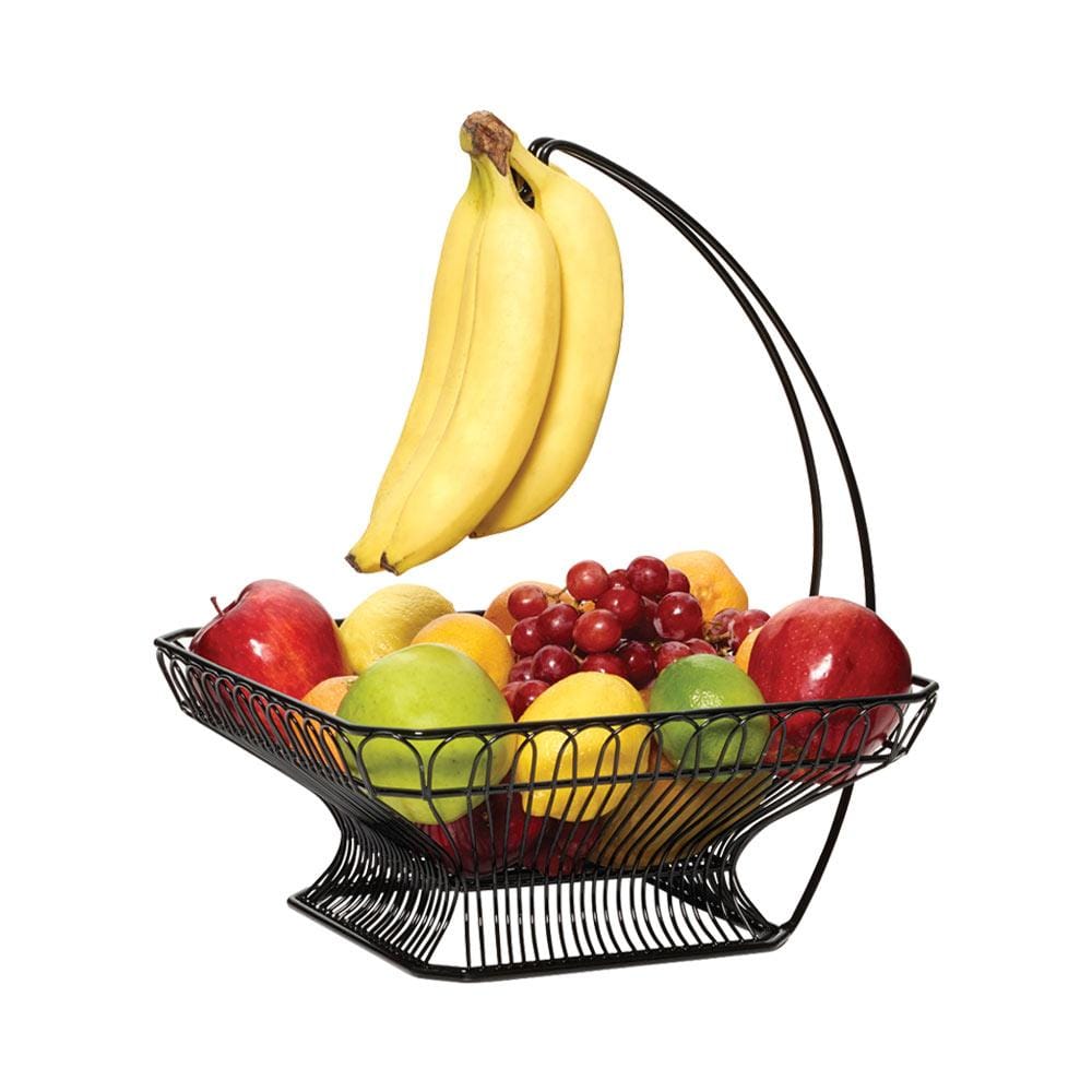 Premium Rustic Wooden Fruit Basket with Banana Hanger - Perfect for Kitchen Countertop, Dining Table & Farmhouse Decor