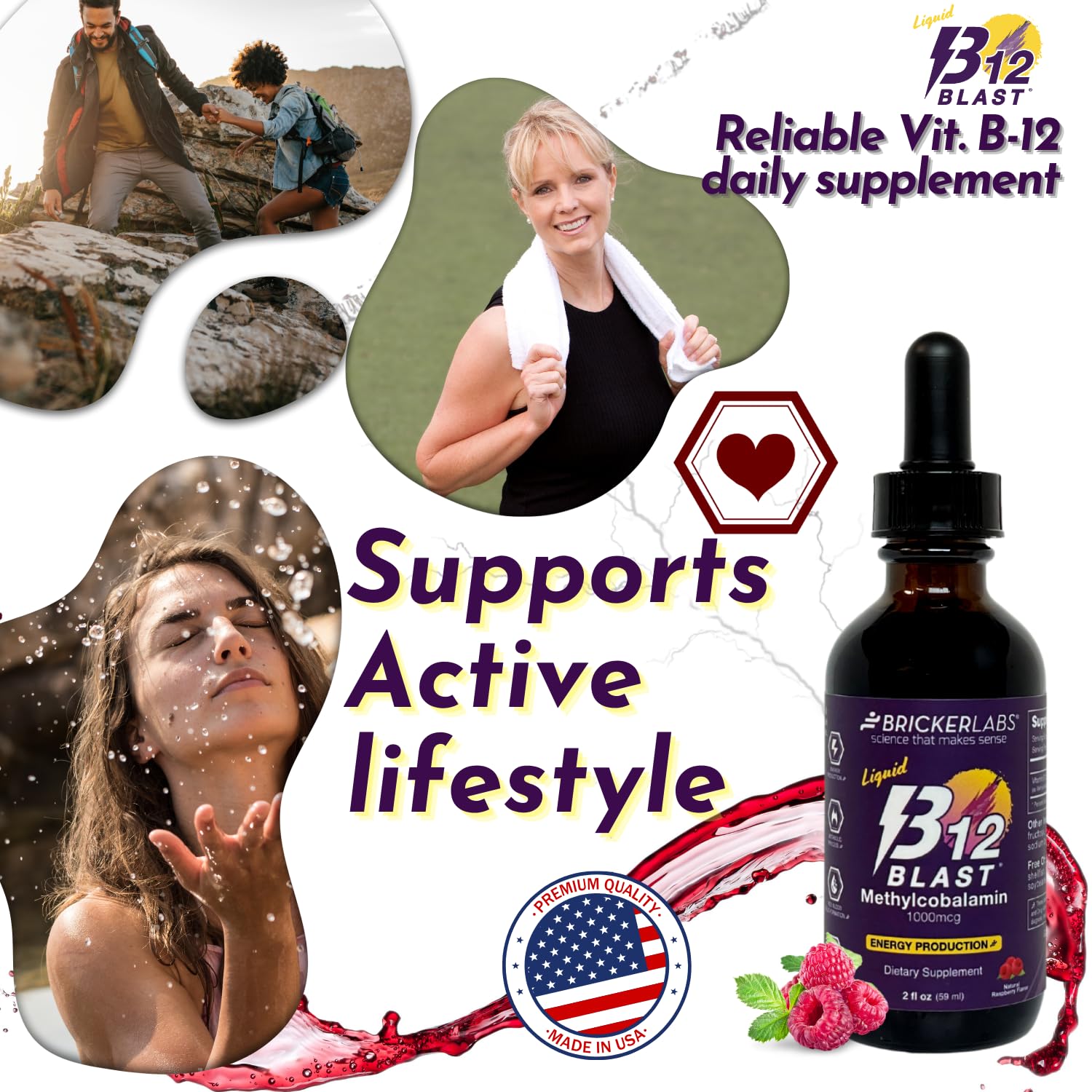 B12 Blast Methylcobalamin 1000mcg - Vegan Sublingual Liquid Energy Vitamin Supplement for Sustained Energy & Cellular Support - Great Tasting Cherry Flavor - 59 Day Supply - Boost Energy for Workouts, Focus & Daily Activities