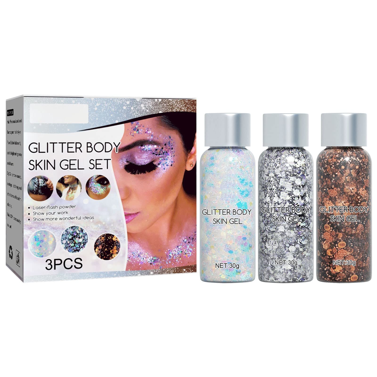 Sequin Gel Set - Fish Scale Glitter Eyeshadow for Stage Performance & Festive Makeup | Under Eye Makeup Gel for Masquerade, Birthday Parties & Cosplay (A #2, One Size)