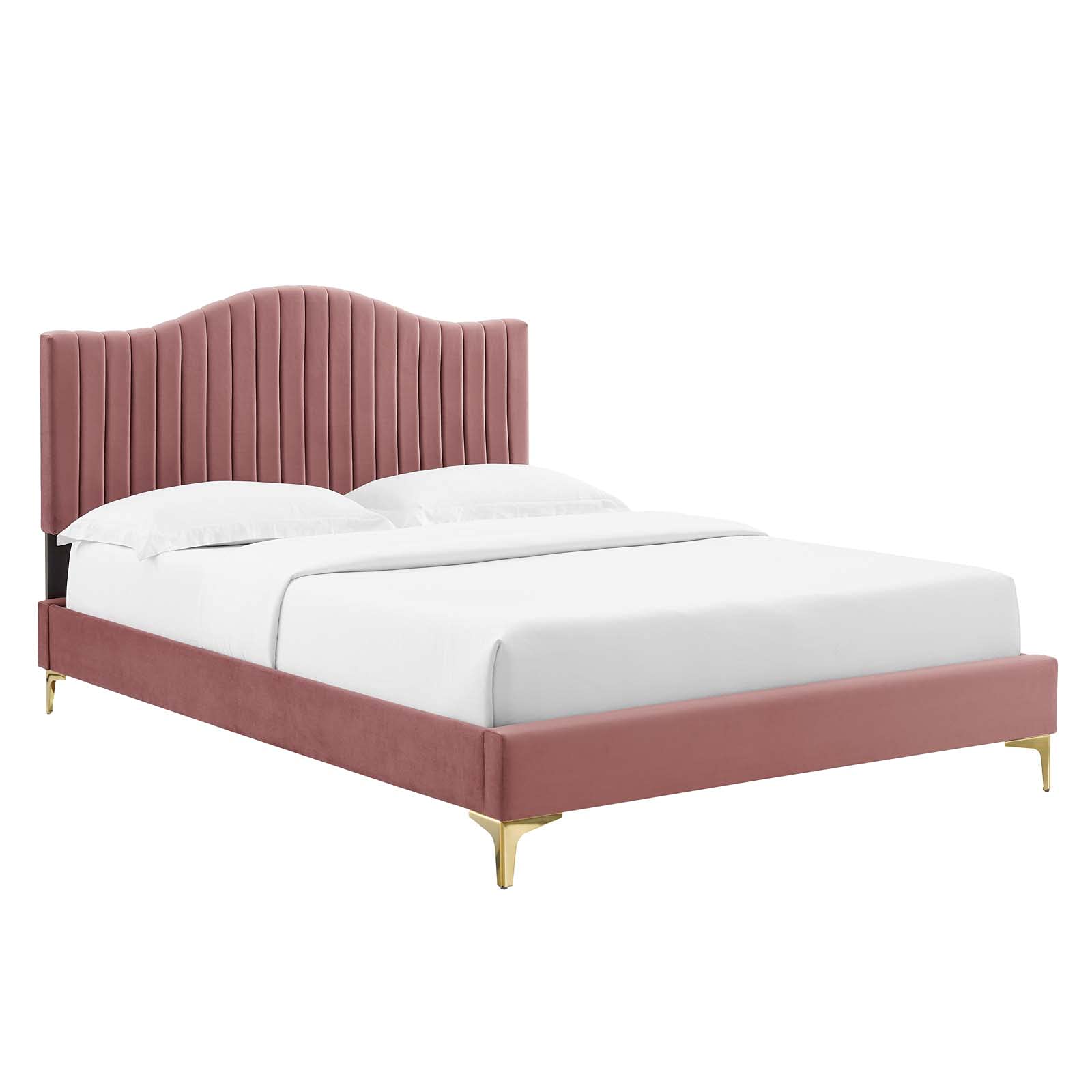 Modway Juniper Queen Size Platform Bed Frame in Dusty Rose - Modern Minimalist Bedroom Furniture for Small Spaces & Apartment Living