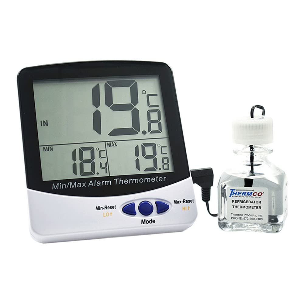 Thermco ACC895INC Triple Display Large Digit Digital Thermometer for Incubators (-50 to 70°C) | NIST Traceable with Audible Alarm | Ideal for Laboratory, Medical & Food Safety Applications
