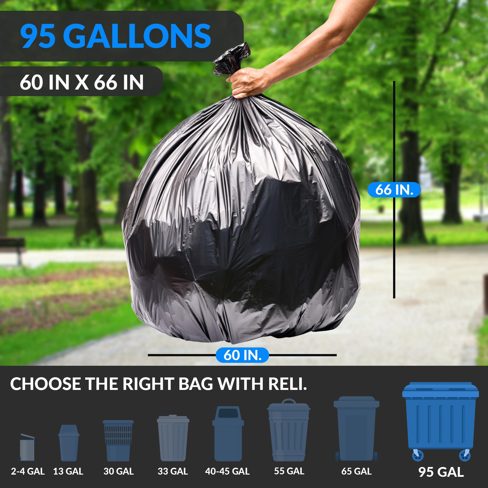 Reliable 95-Gallon Heavy Duty Trash Bags - 30 Count | Extra Large & Durable for Serious Garbage Cleanup | Perfect for Outdoor, Commercial & Home Use (Black)