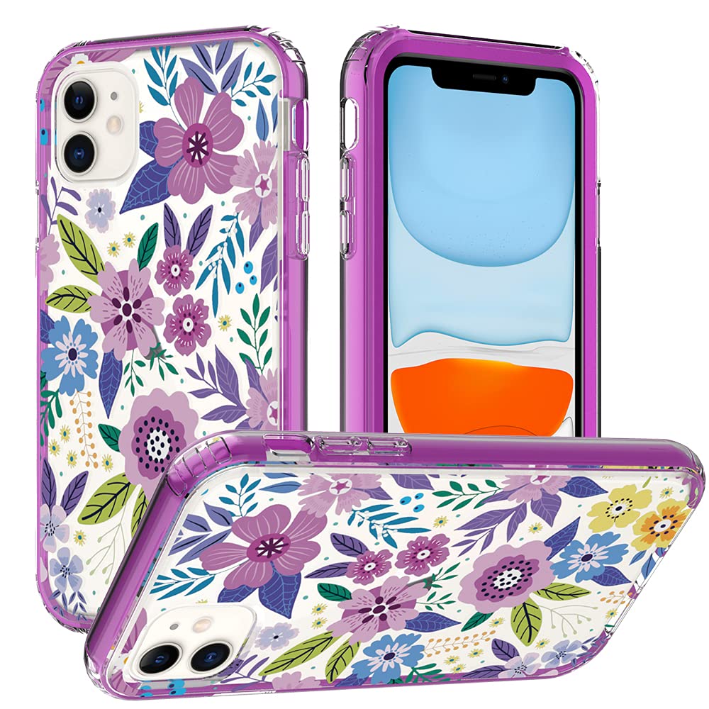 SOGA Hybrid Shockproof Phone Case for Apple iPhone 13 Pro Max - Purple Flower Design | Protective Cover for Everyday Use, Outdoor Activities & Travel