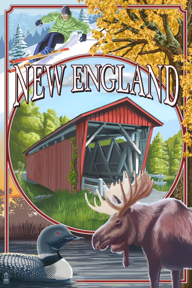New England Montage Scenes - 12x18 Gallery Quality Metal Wall Art, Aluminum Home Decor for Living Room, Bedroom & Office