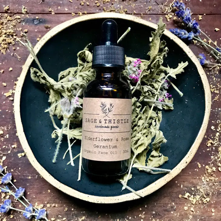 Organic Elderflower & Rose Geranium Face Oil for Glowing Skin - Hydrating & Anti-Aging Facial Treatment for Dry, Sensitive Skin | Day & Night Use