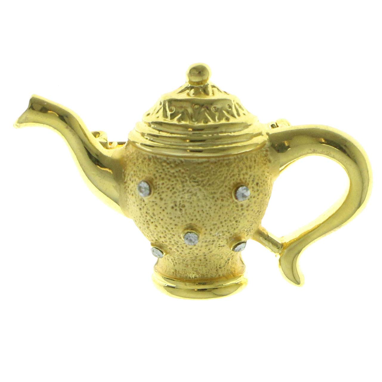 Mi Amore Crystal Tea Pot Brooch Pin - Gold Tone Metal Jewelry for Women, Vintage Tea Kettle Accessory - Perfect for Tea Parties, Bridal Showers & Collectors