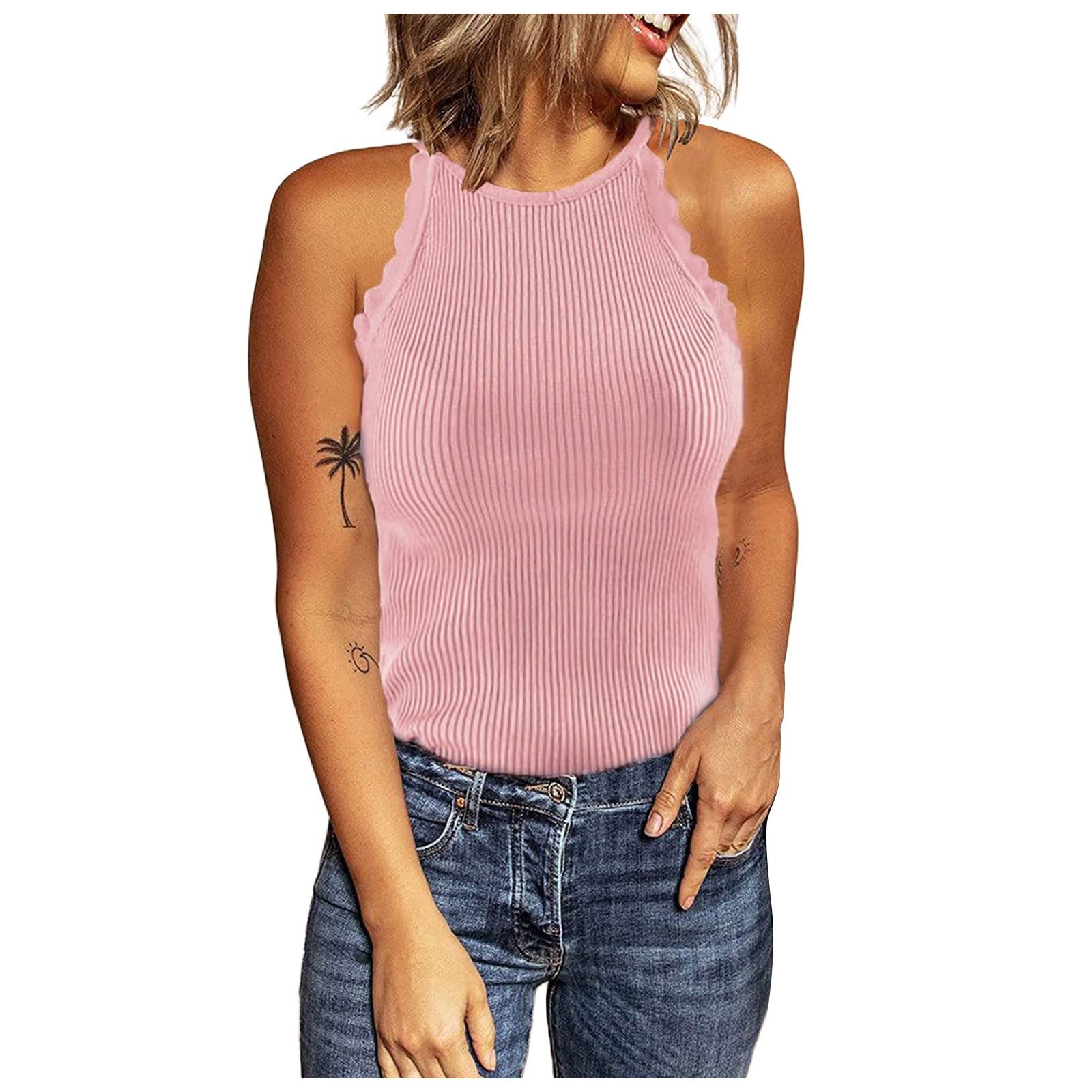 BISXOTY Women's Sleeveless Knit Tank Tops - Trendy Solid Color Blouses for Work, Gym & Casual Wear | 2022 Fashion Summer Tops