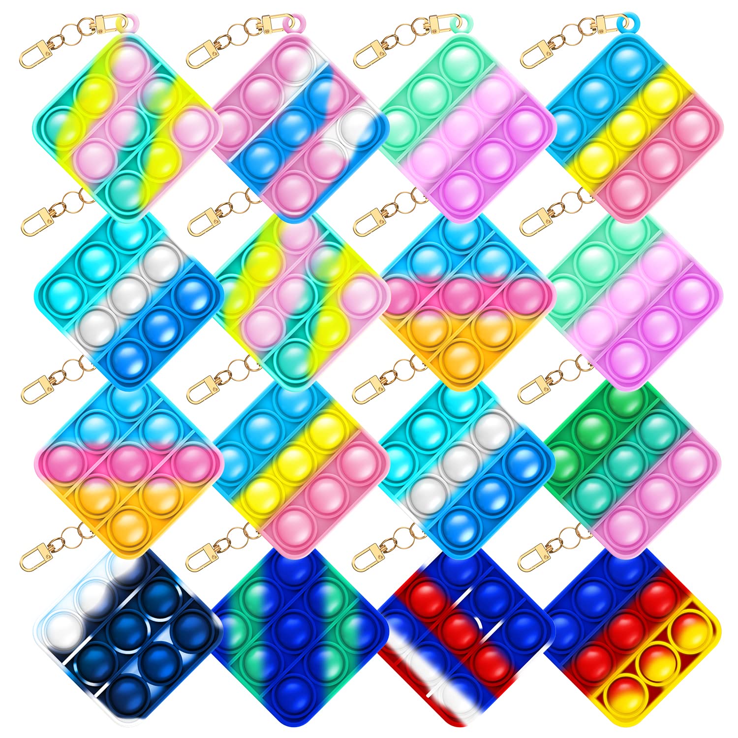 BubLux 16Pcs Easter Mini Pop Push Fidget Toys Bulk - Stress Relief Sensory Keychain for Kids & Adults - Anxiety Relief Hand Toys - Easter Party Favors & Classroom Rewards (Great for ADHD, Autism, Office Stress & Travel)