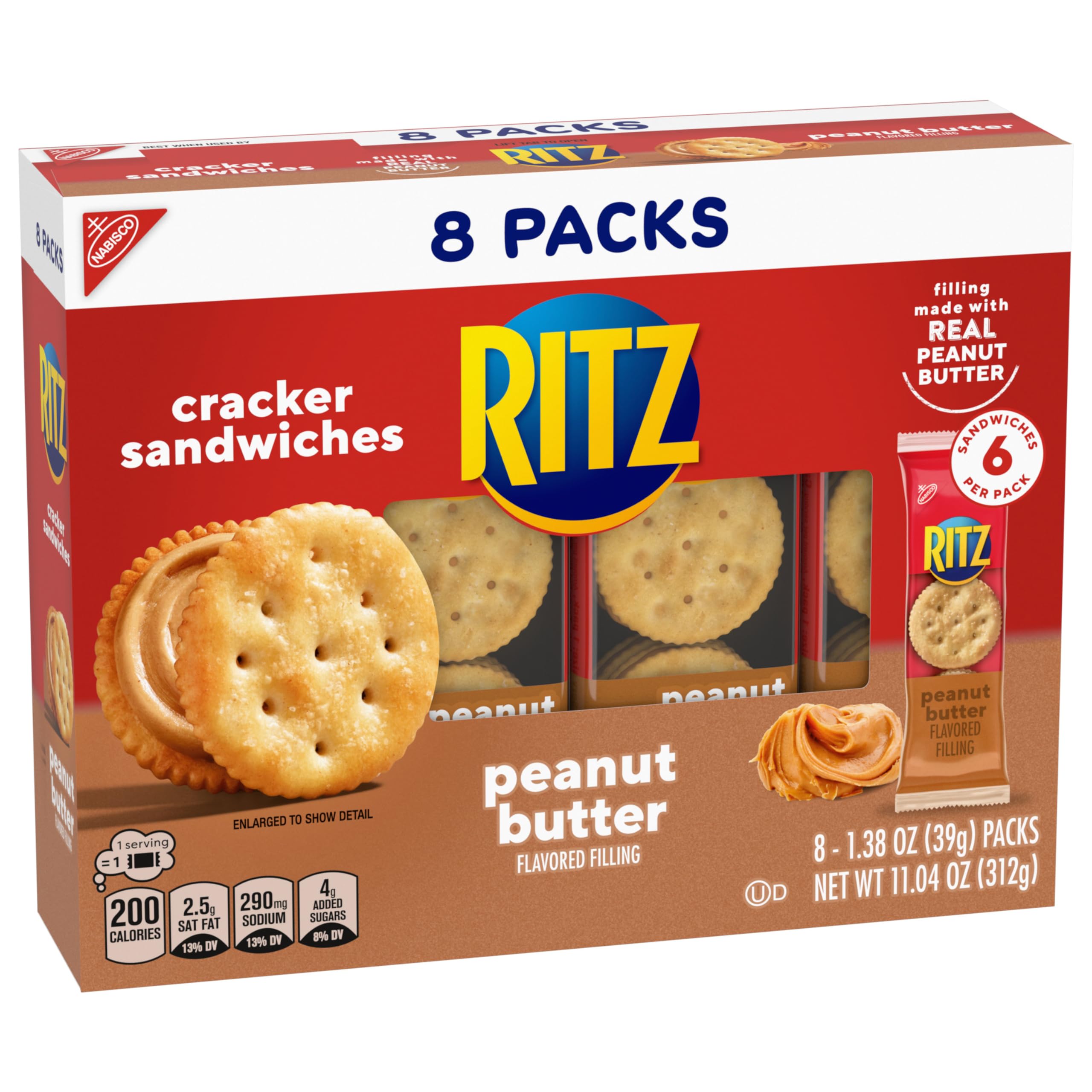 RITZ Peanut Butter & Cheese Sandwich Crackers Variety Pack - 32 Individually Wrapped Snack Packs (6 Crackers Each) - Perfect for School Lunches, Office Snacks & On-the-Go Treats