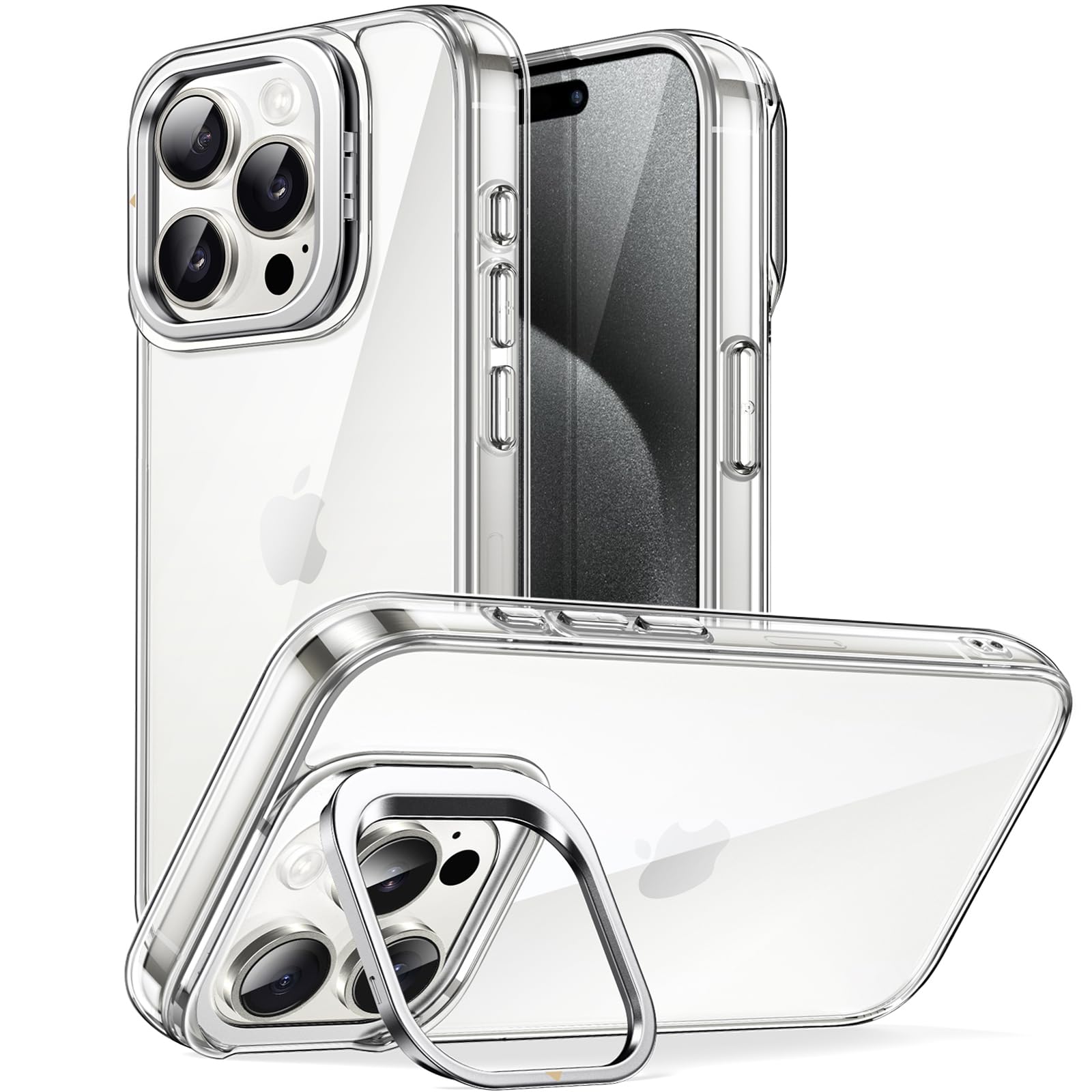 JETech iPhone 15 Pro Max Case with Kickstand - Shockproof Clear Cover for Work & Travel