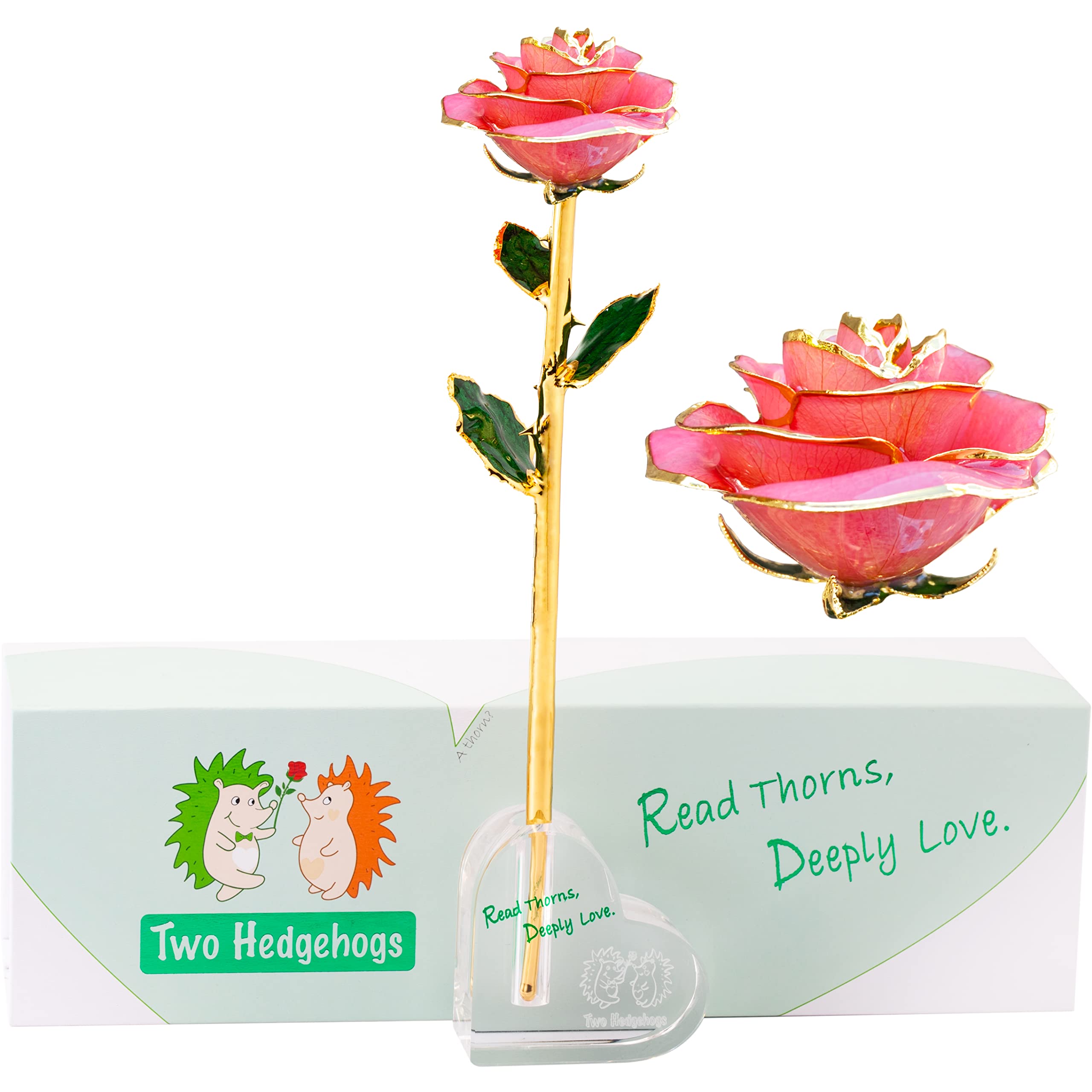 24K Gold Dipped Real Rose in Clear Pink - Luxury Anniversary & Valentine's Day Gift for Wife with Crystal Stand | Romantic Home Decor, Wedding Centerpiece, Special Occasion Present